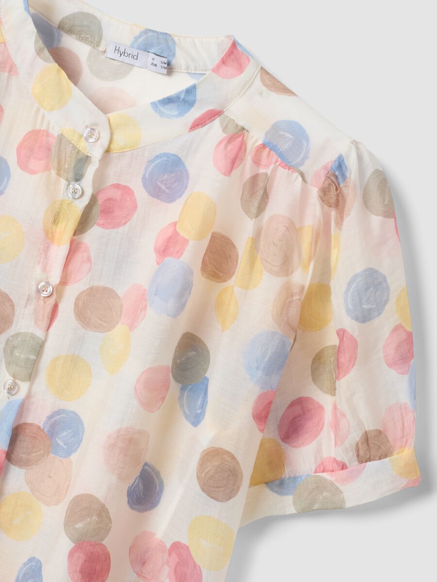Blusa multicolor in misto lyocell con maniche corte_5
