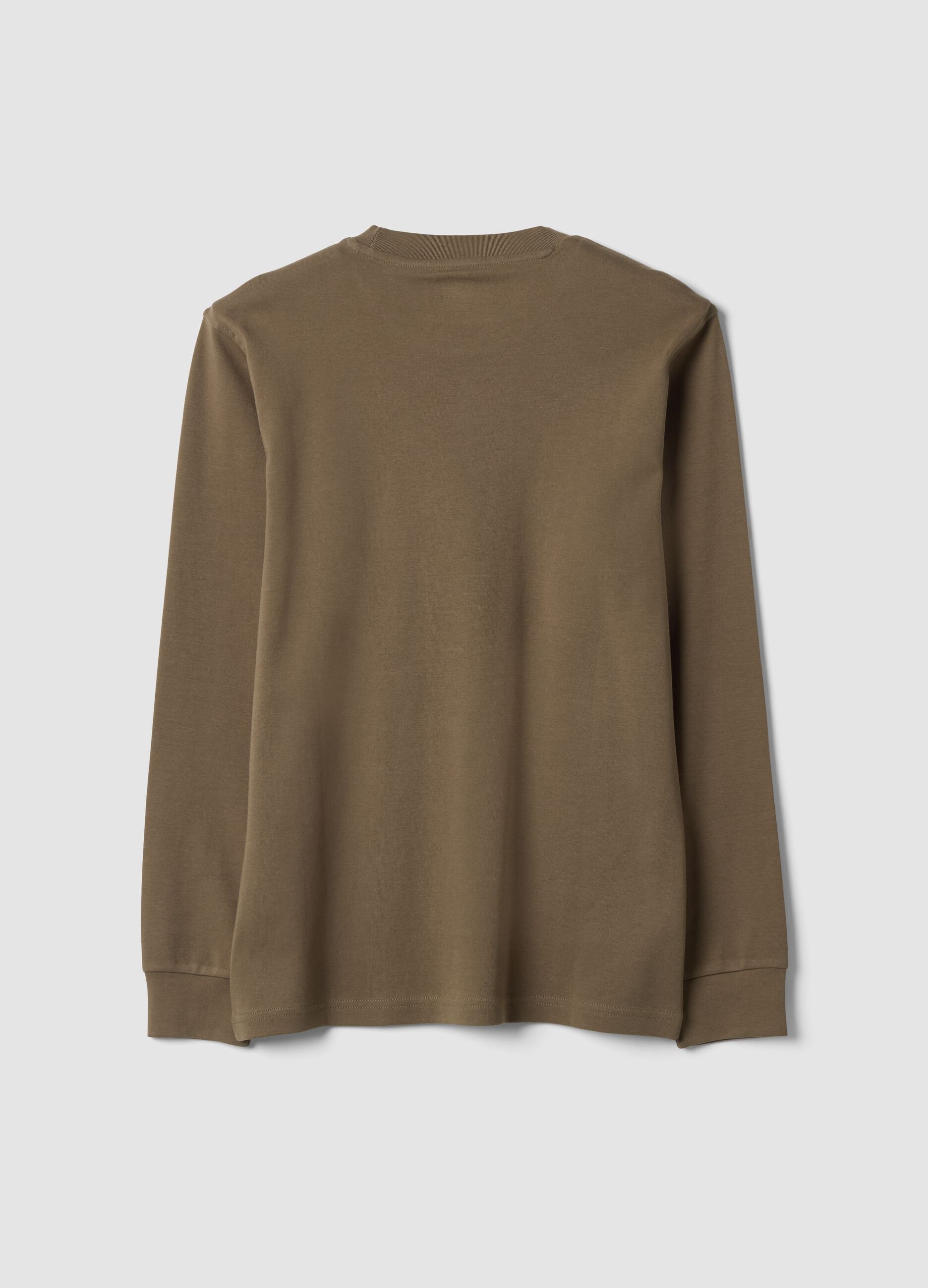 Brown pure cotton crew-neck T-shirt