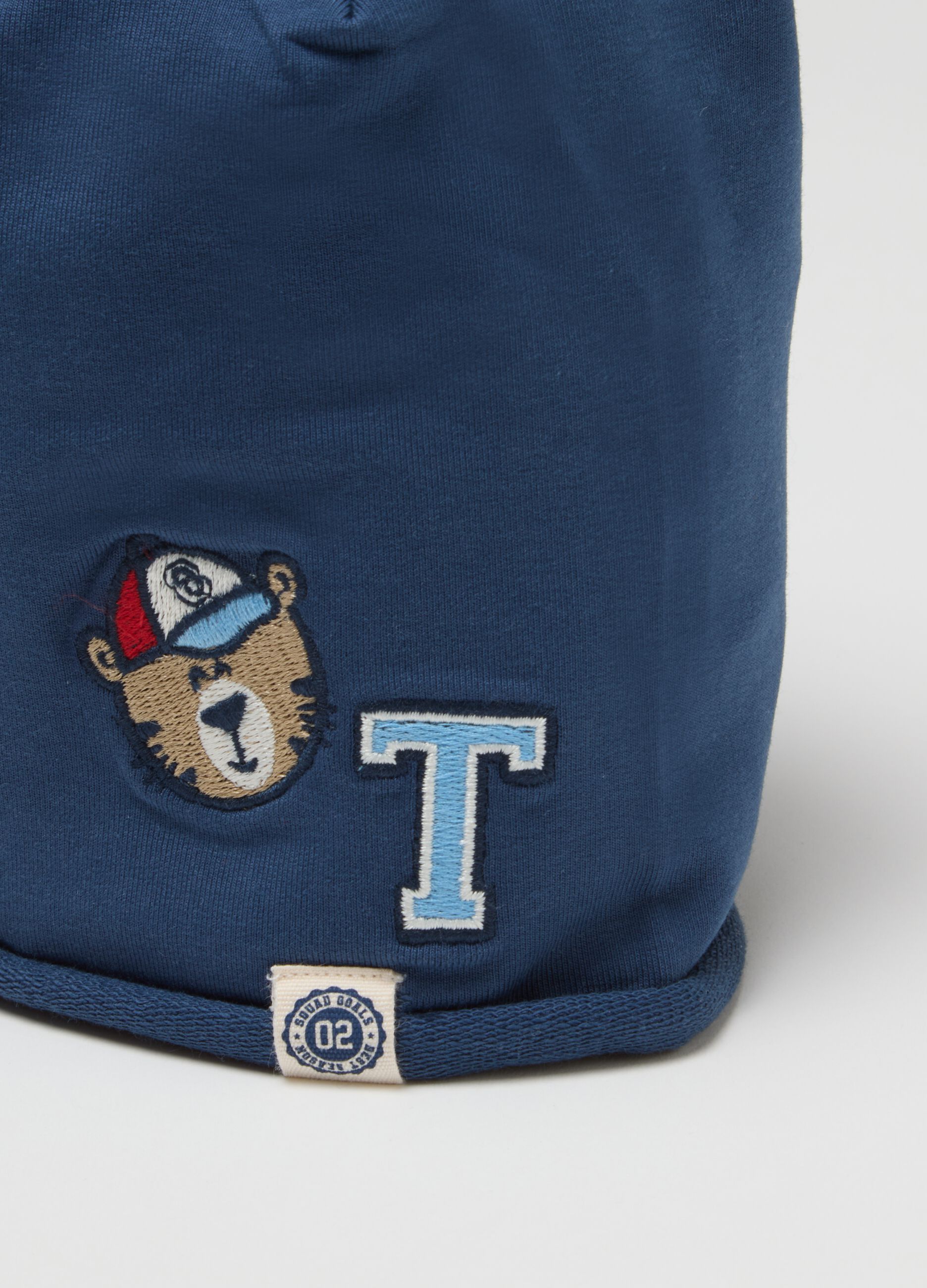 Blue children's cap in stretch cotton regular fit with embroidery