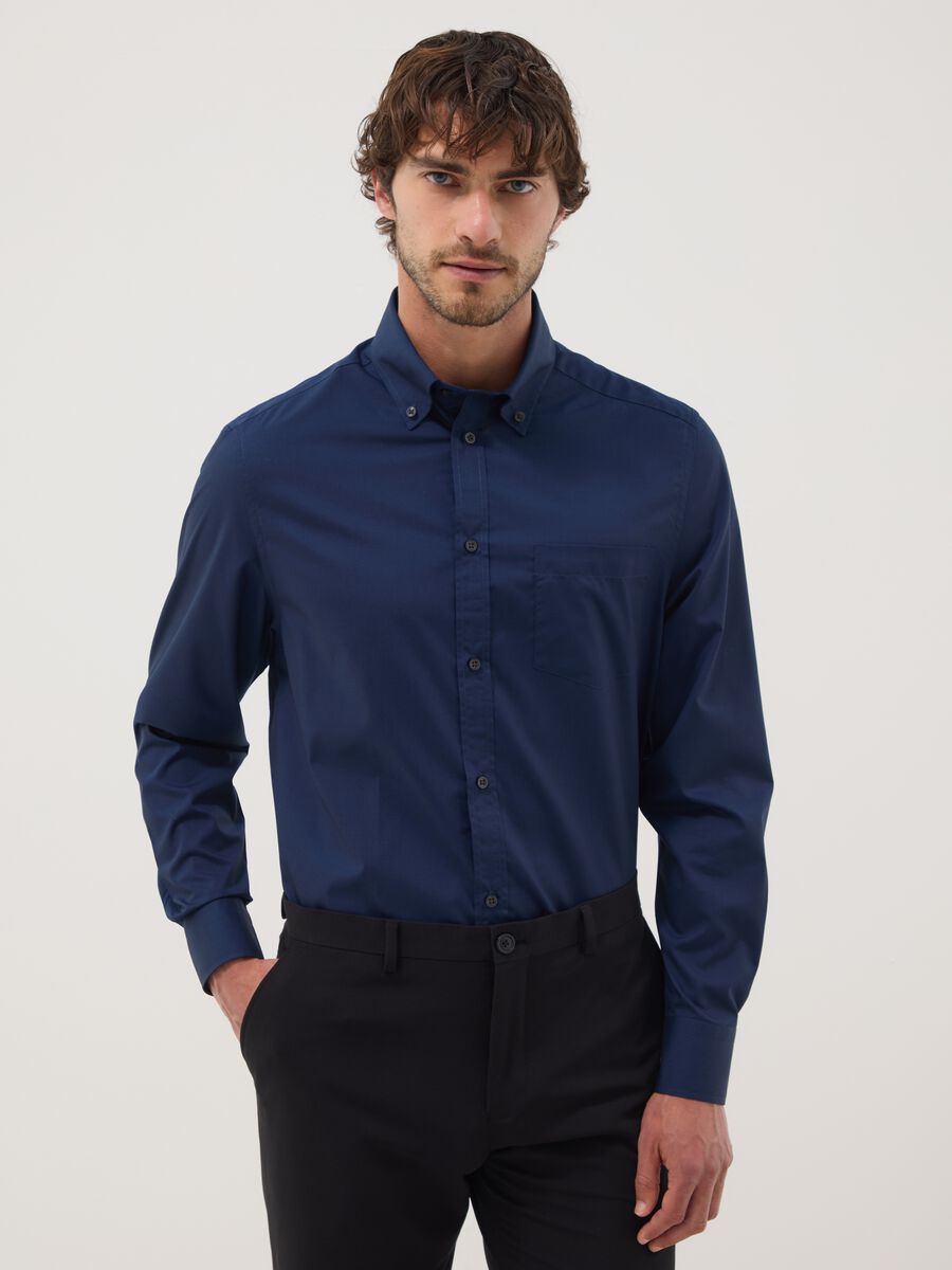 Blue long-sleeve button-down shirt, regular fit_0