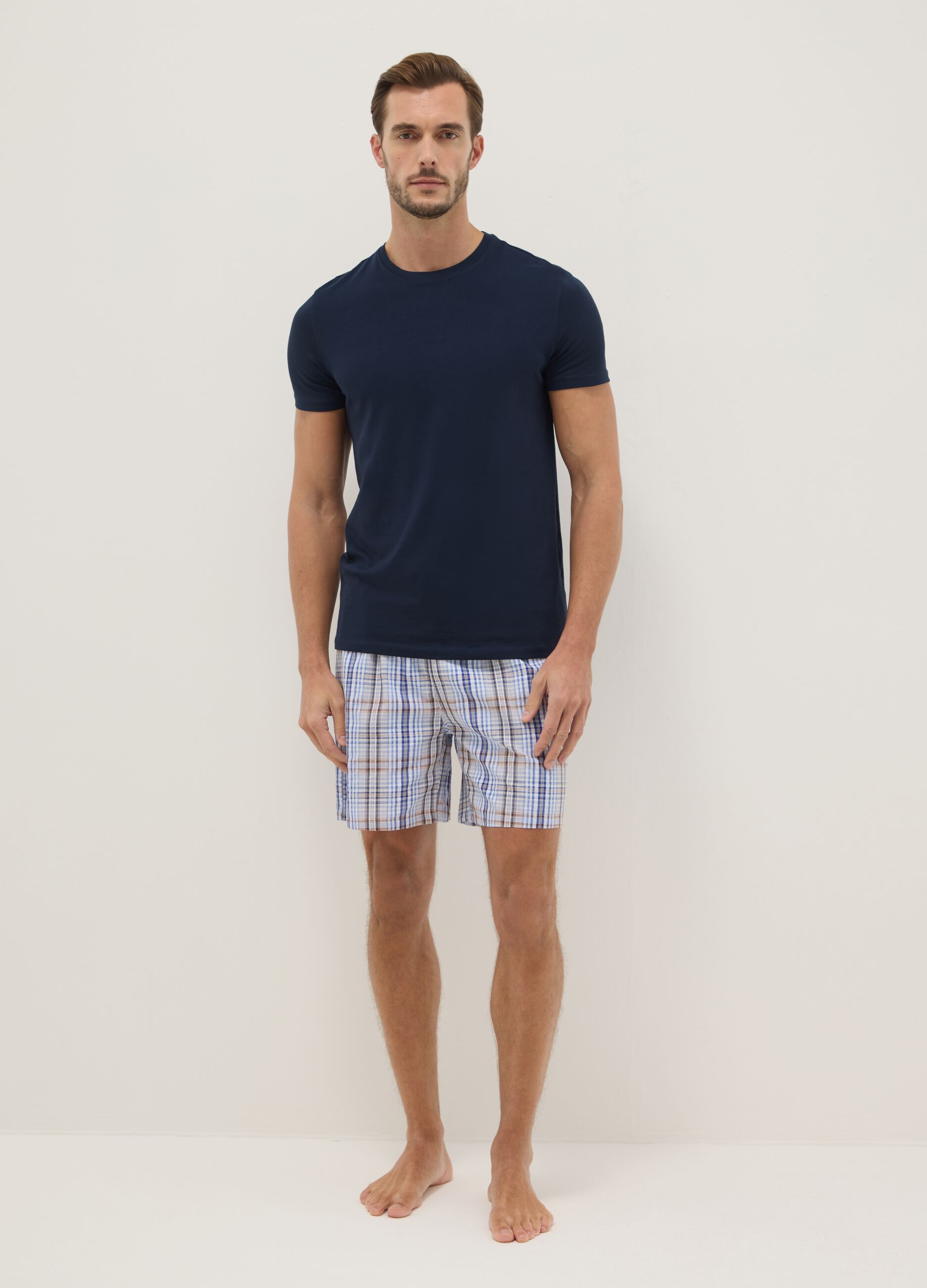 Multicolor checked pure cotton regular fit pyjama shorts
