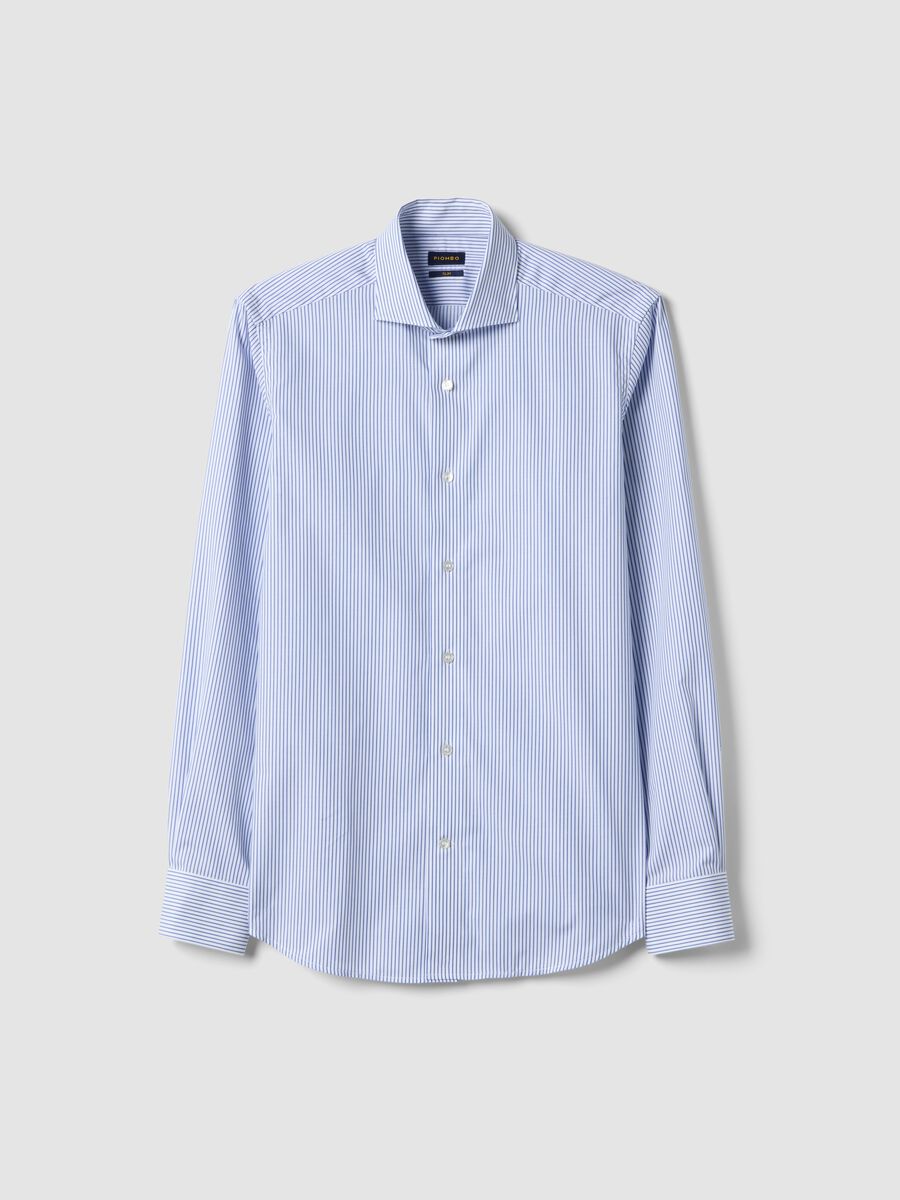 Camicia in puro cotone a righe bianche e blu slim fit_4