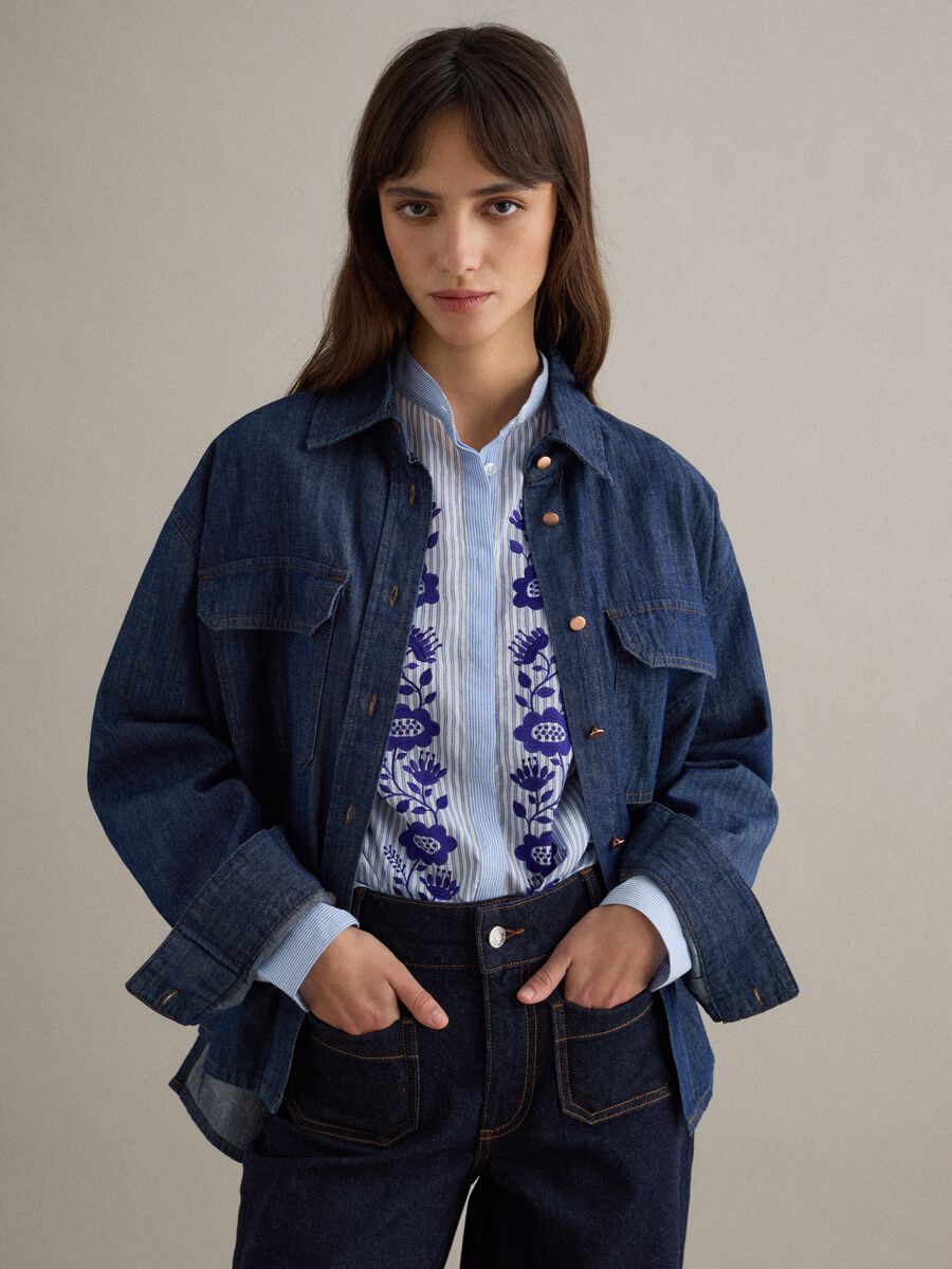 Camicetta in puro cotone denim blu regular fit_1