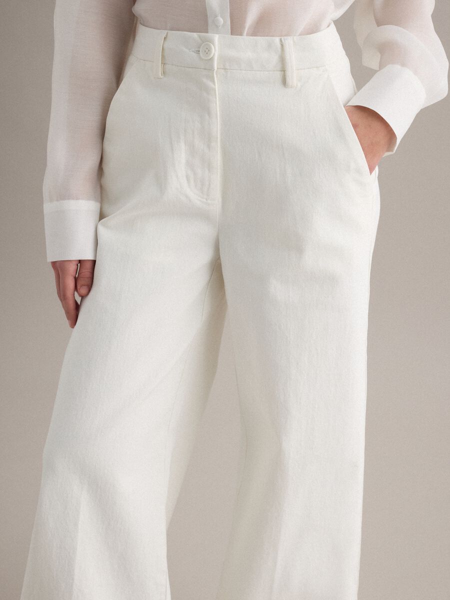 White Stretch Denim Wide Leg Trousers_4