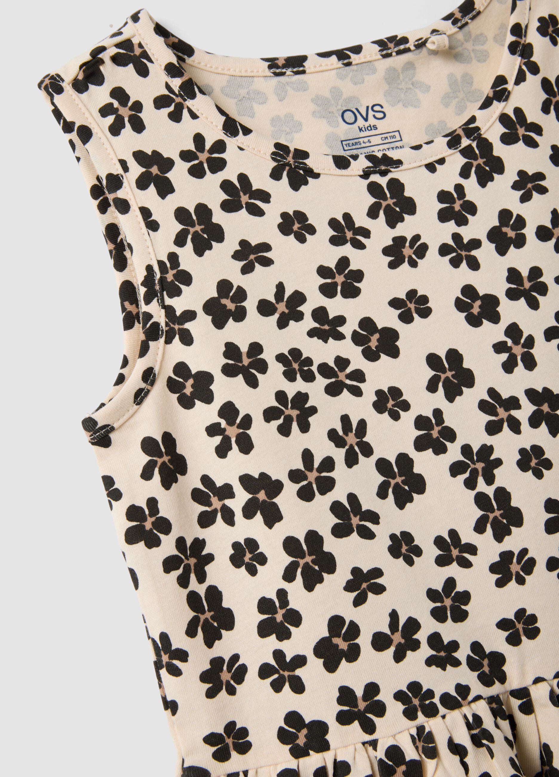 Beige pure cotton dress with floral print