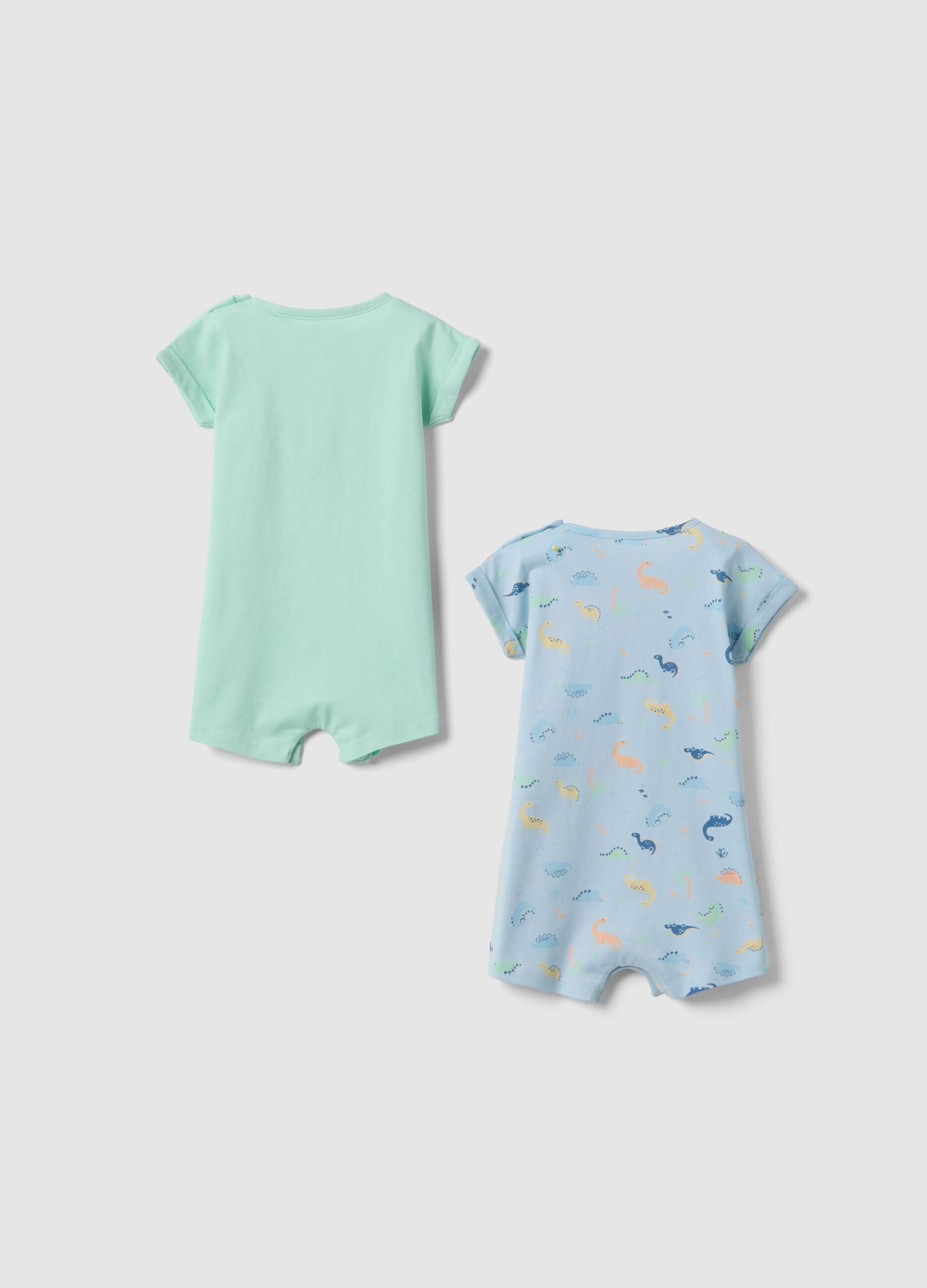 Newborn multicolour cotton romper twin pack with dinosaurs