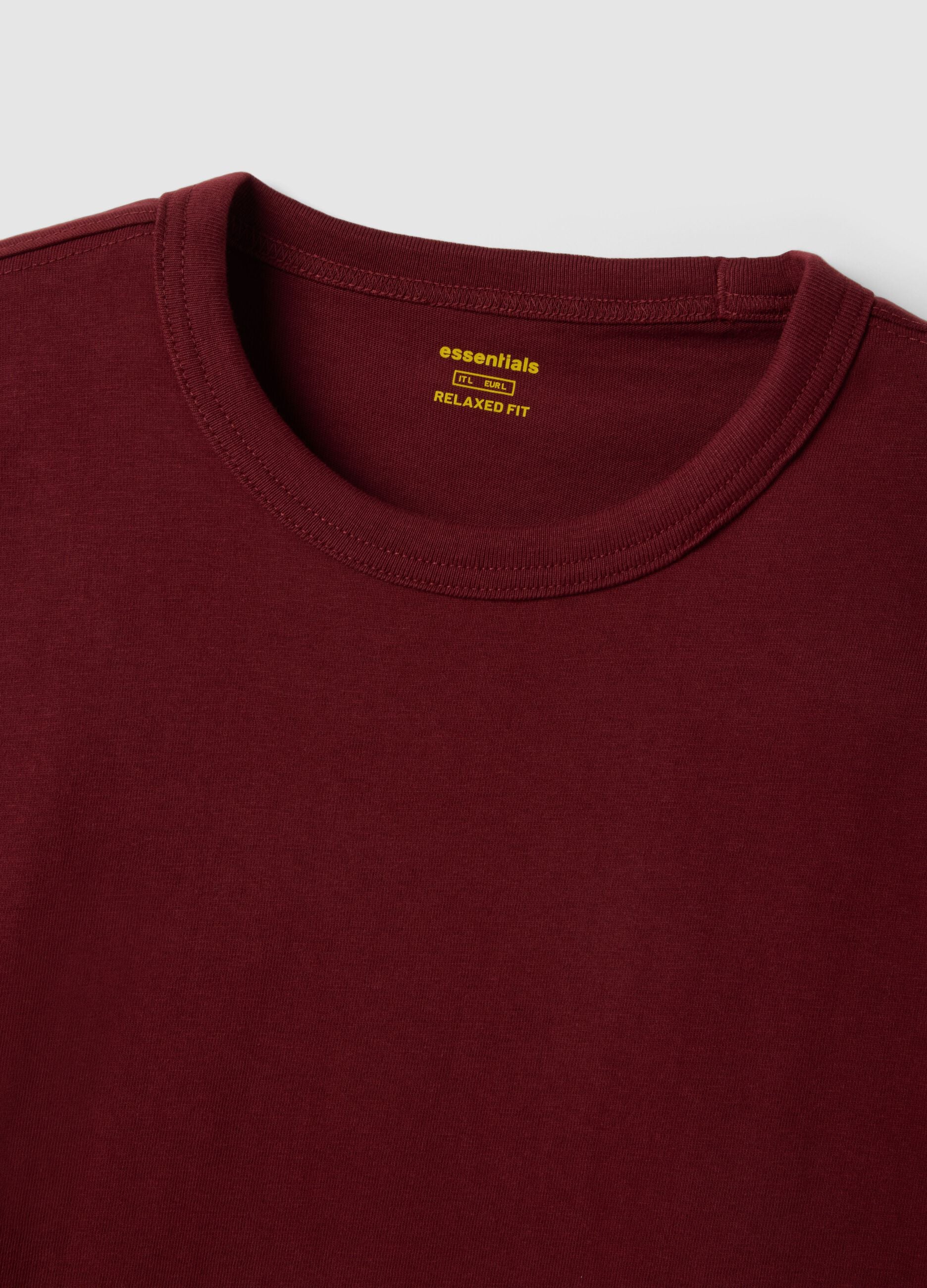 Red pure cotton crew neck T-shirt with relaxed fit