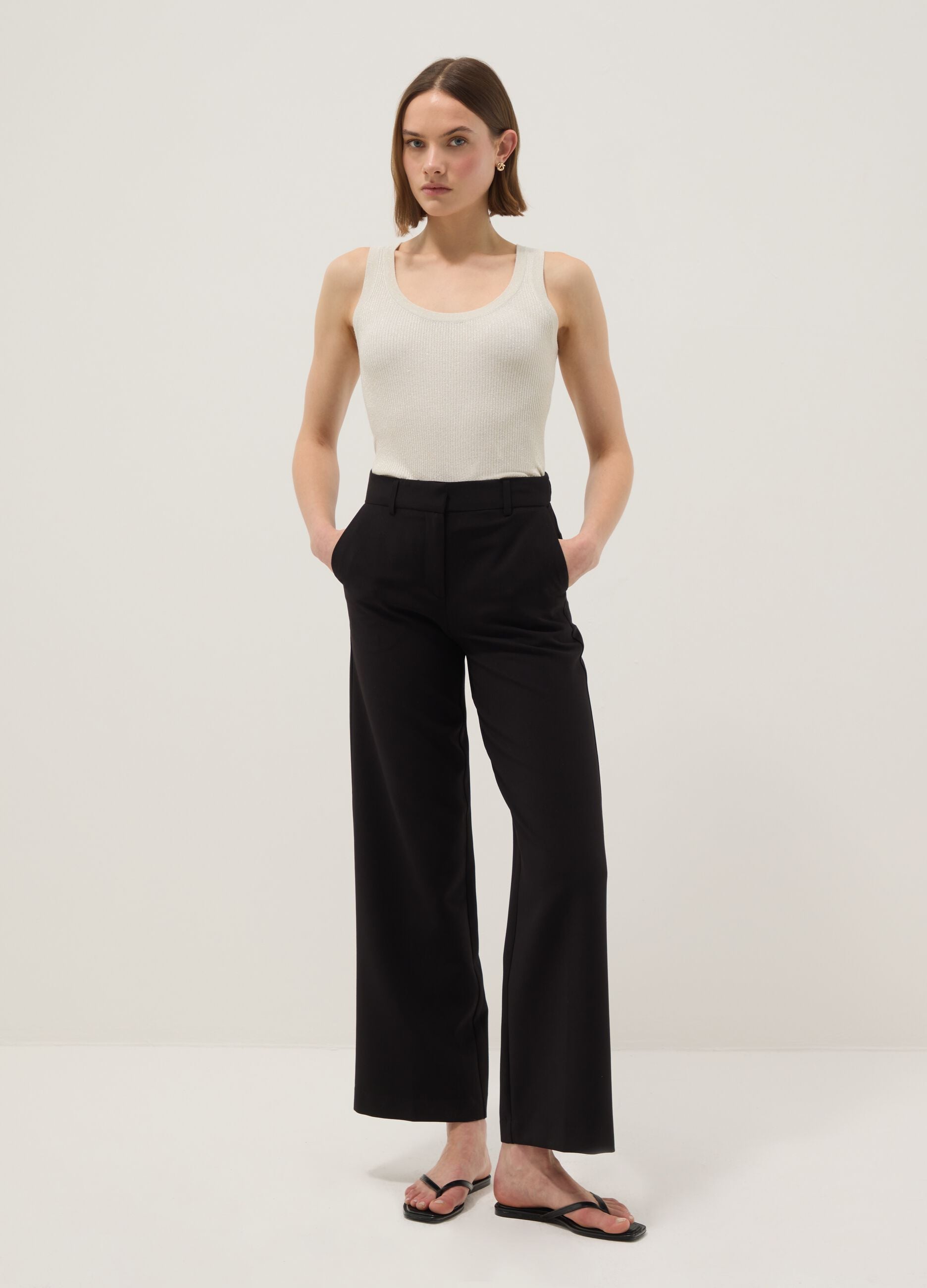 White viscose blend fitted tank top