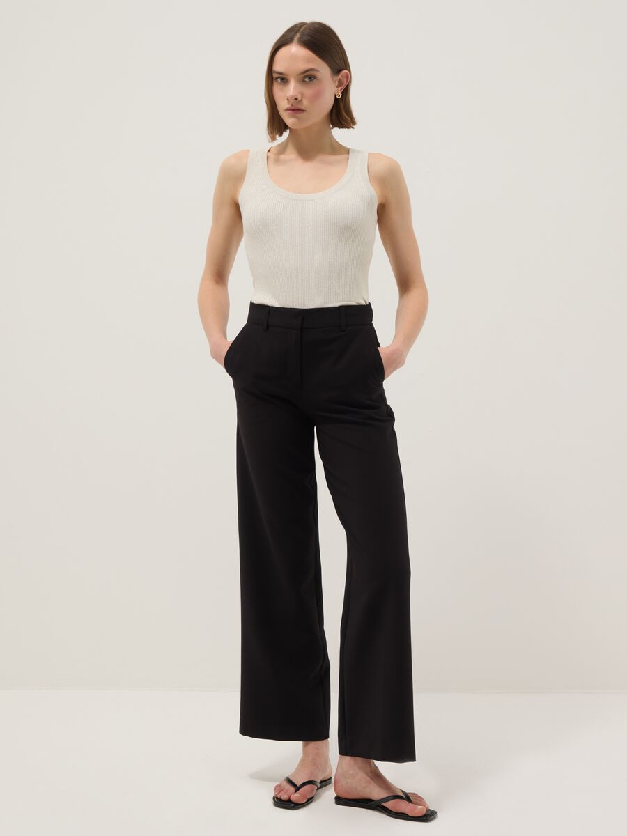 White viscose blend fitted tank top_1