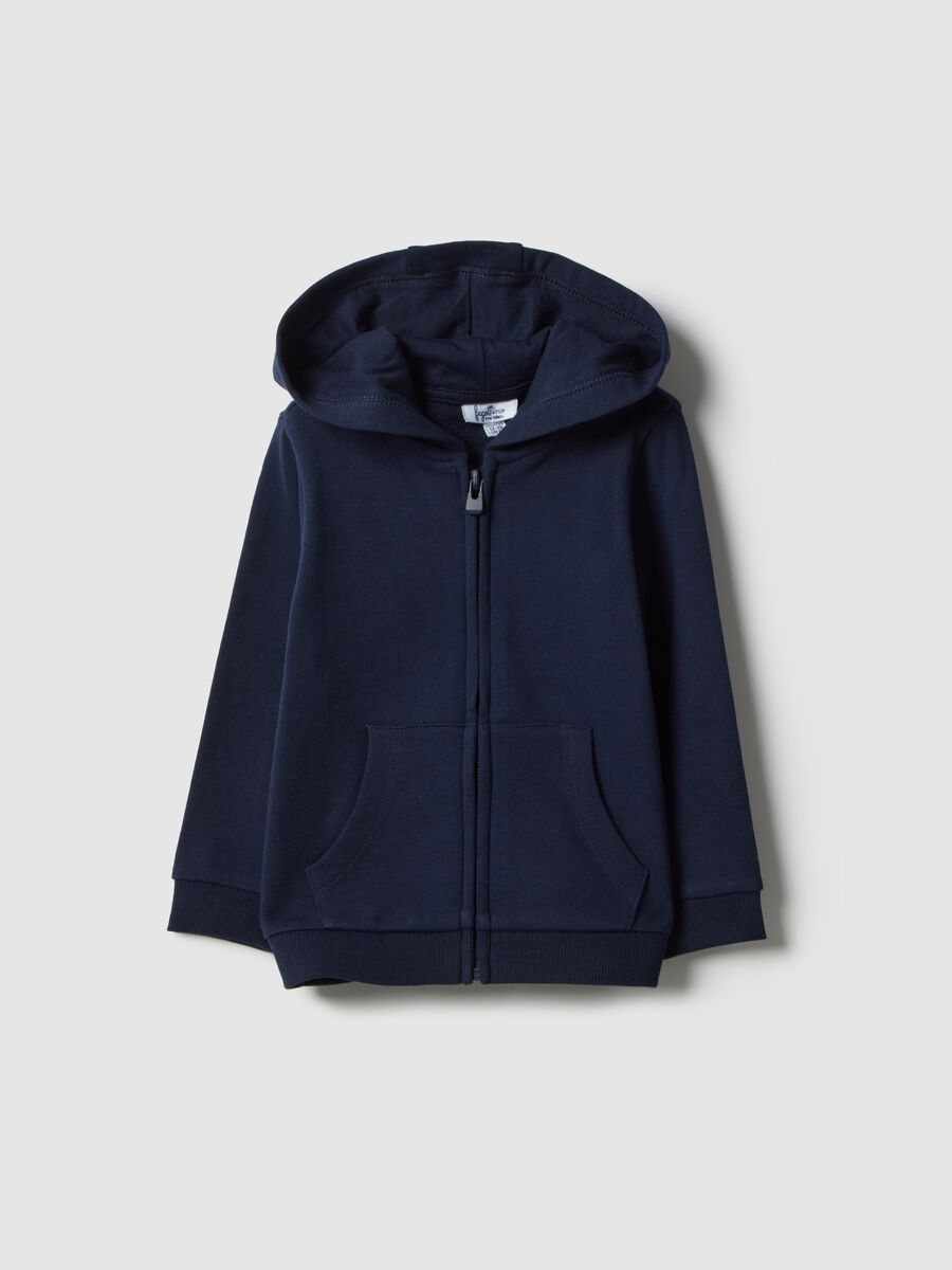 Felpa blu con cappuccio da bimba in puro cotone regular fit_0