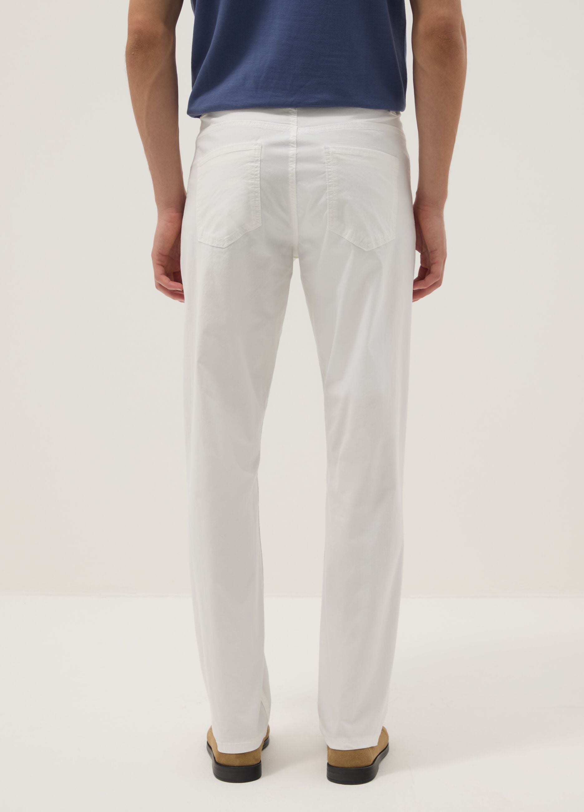 Slim fit stretch cotton white trousers
