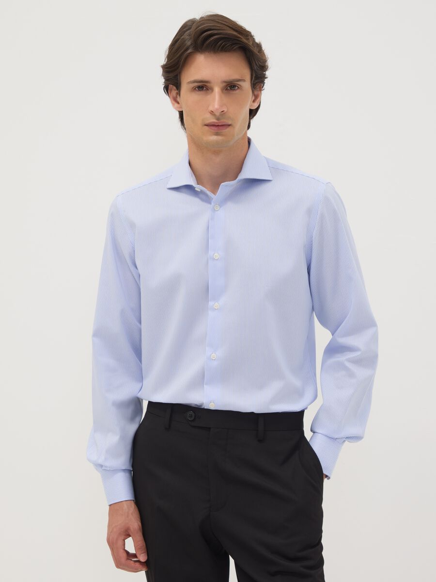 Light blue pure cotton non-iron slim-fit shirt_0