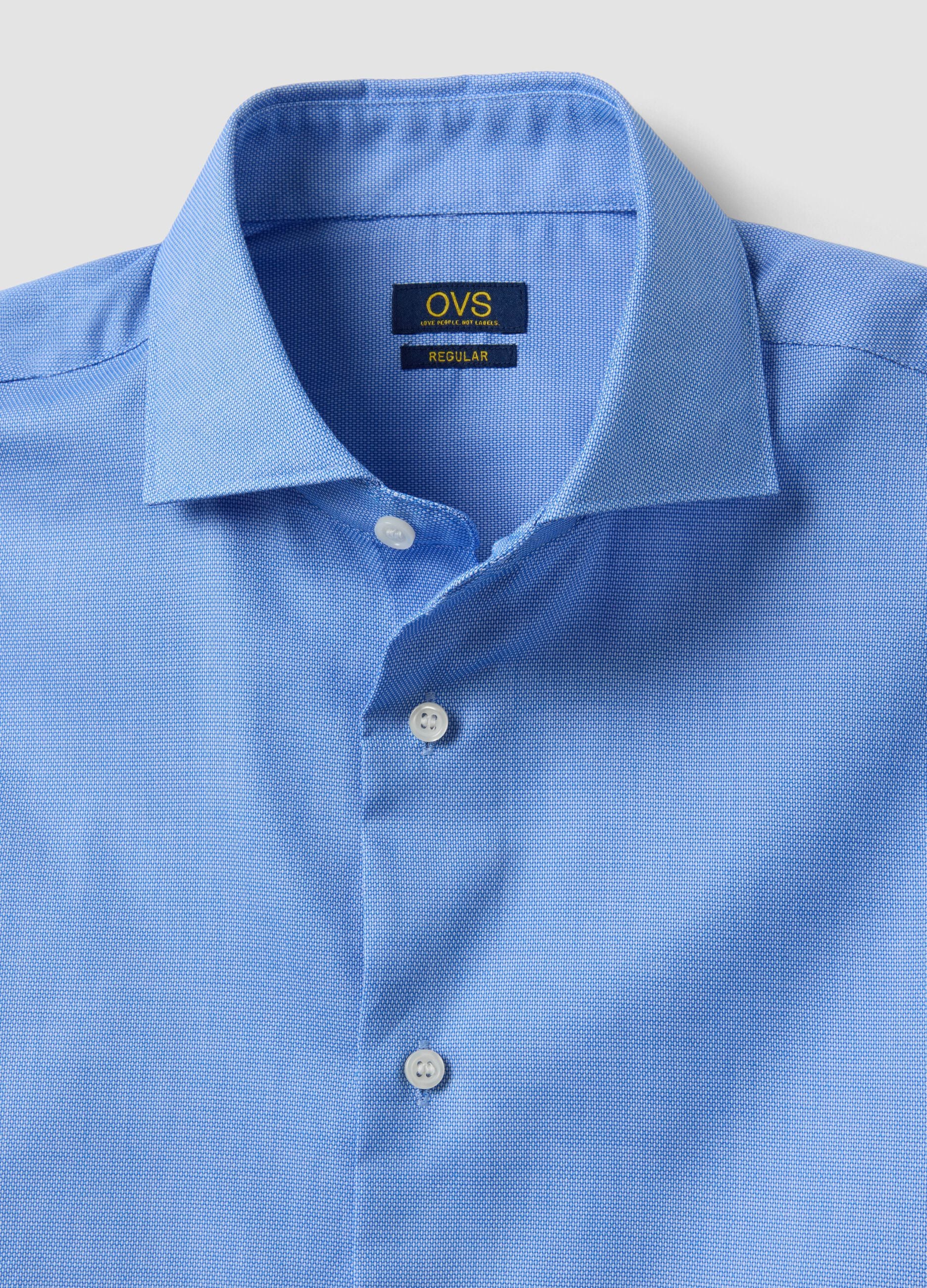 Light blue pure cotton shirt with French collar, easy-iron, regular fit