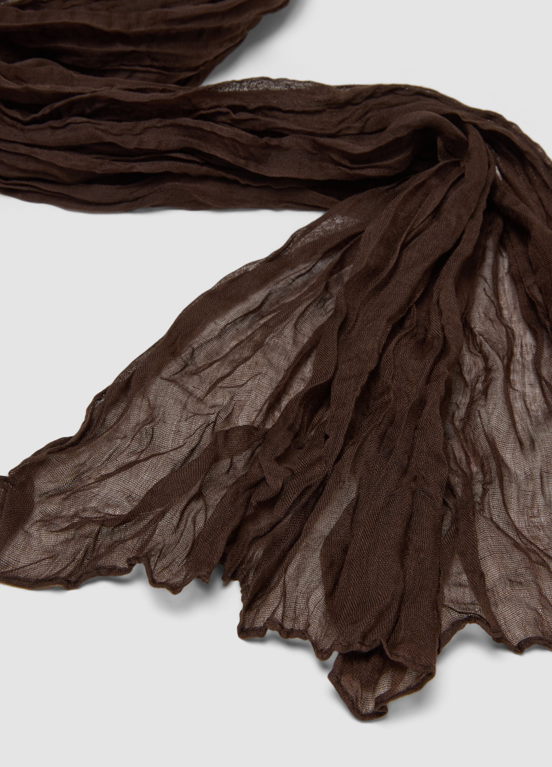 Semi-sheer crinkle-effect brown scarf