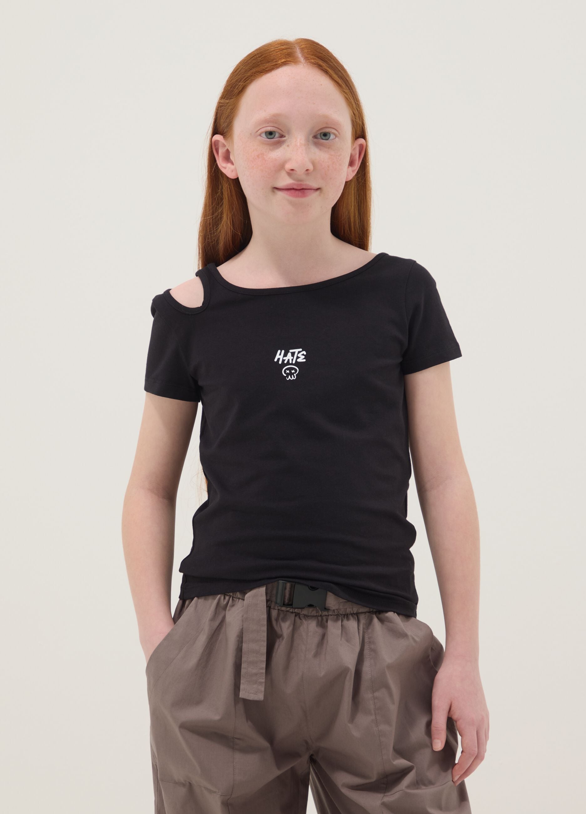 Black stretch cotton slim-fit girls' t-shirt