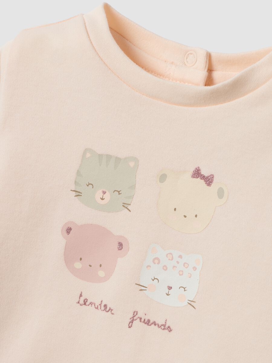 Pink organic cotton crew-neck top with little animal print_2
