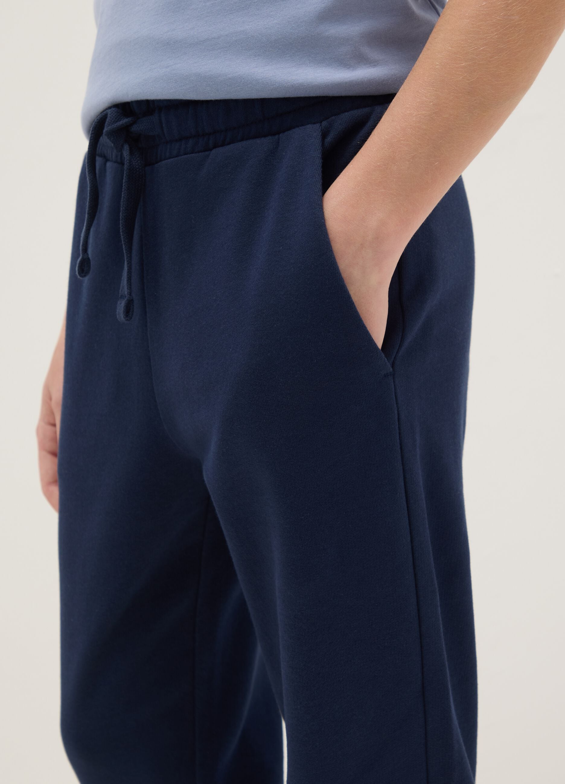 Boys' blue regular fit pure cotton jogger trousers
