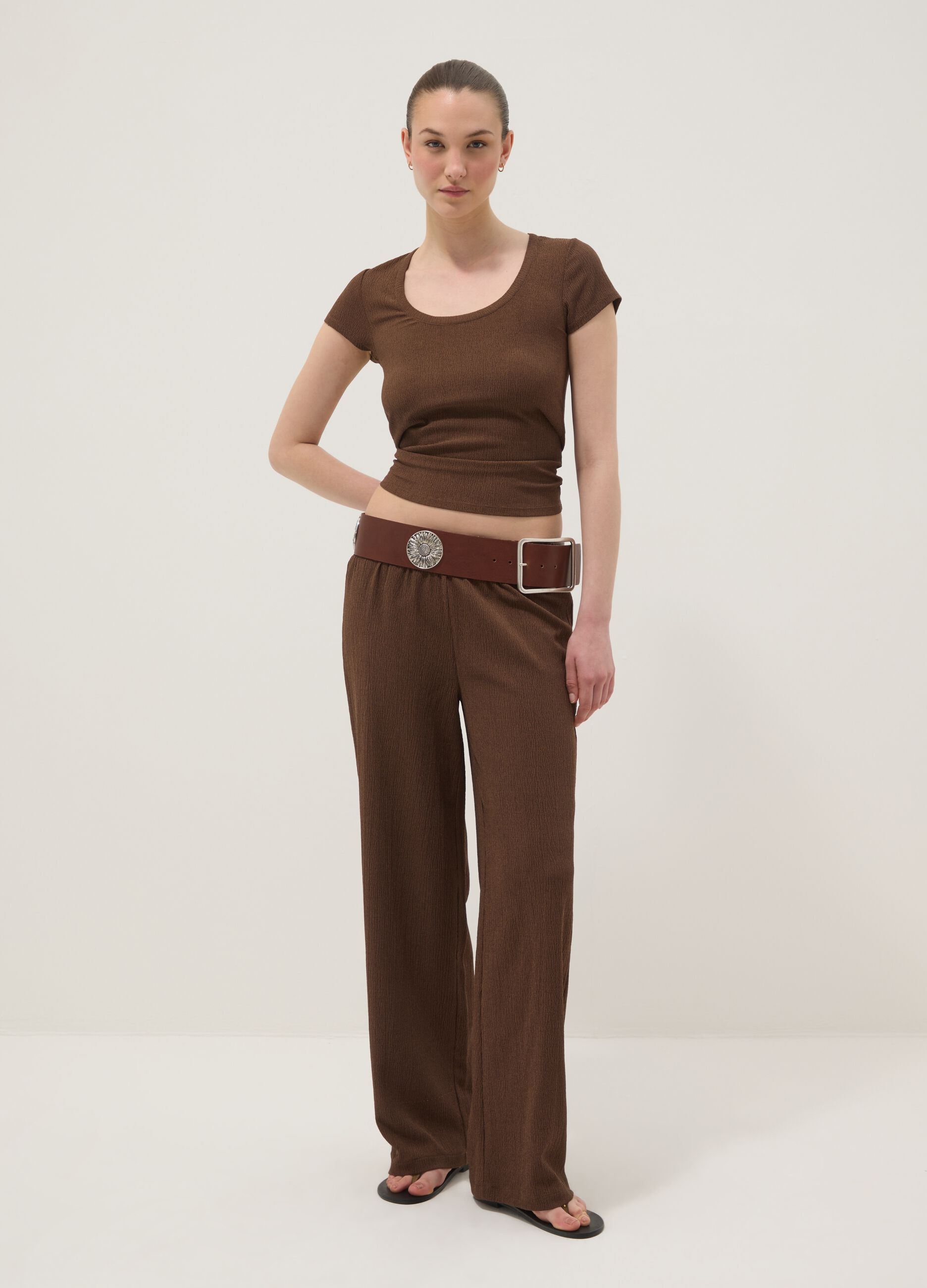 Brown stretch palazzo trousers