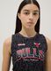 Black stretch cotton tank top with animal print_2