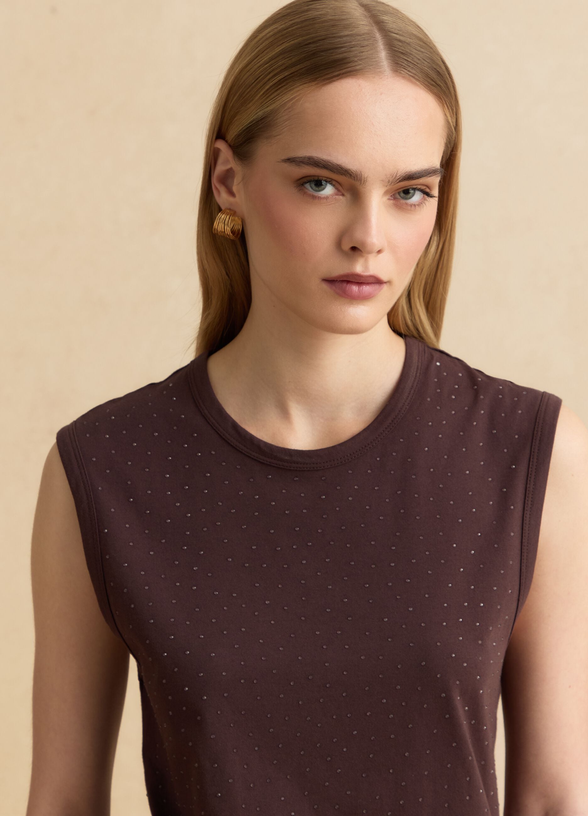 Brown cotton-blend top