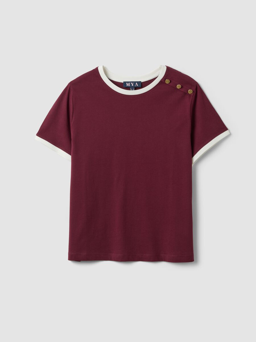 Red pure cotton T-shirt with buttons, regular fit_0
