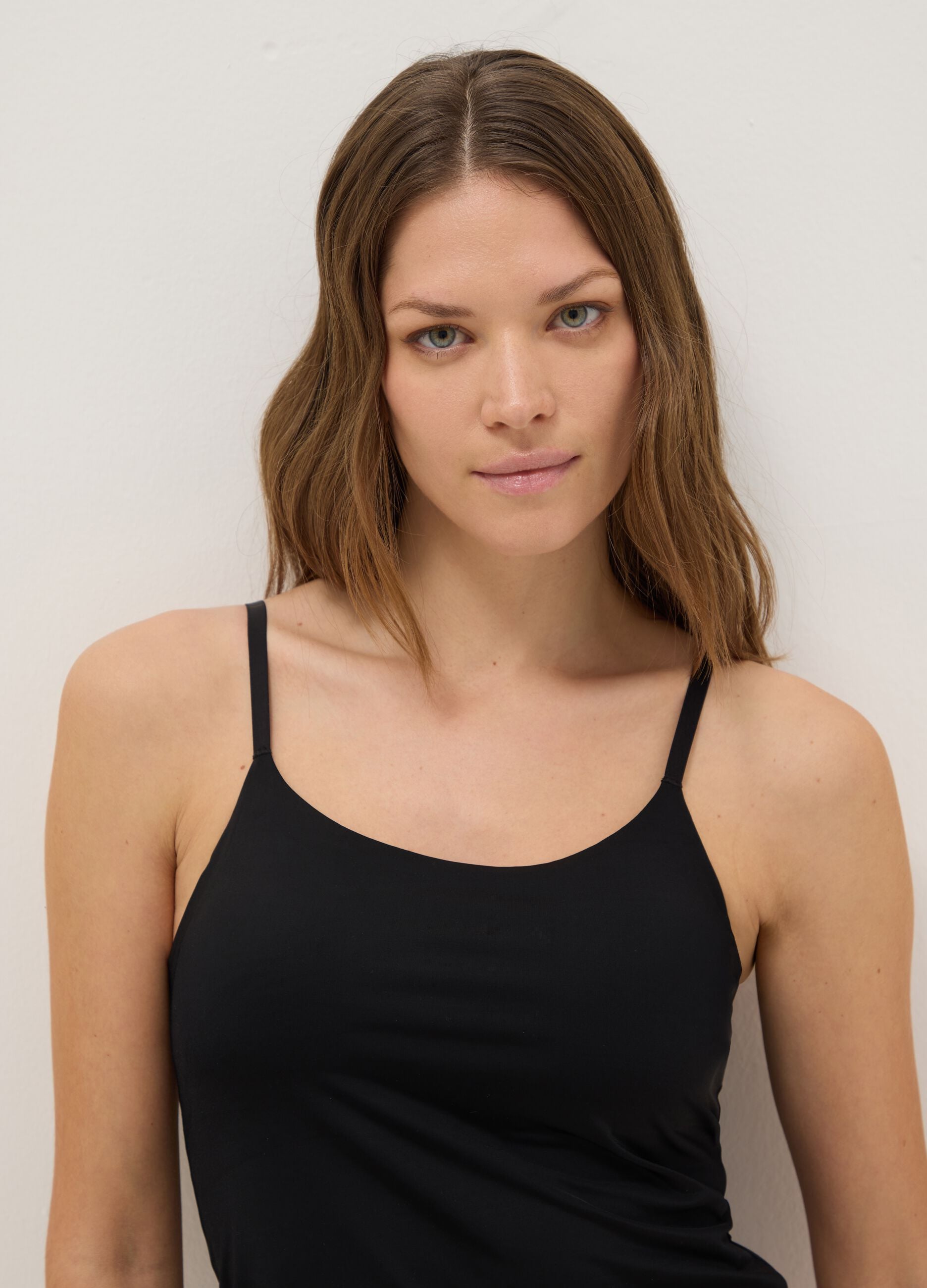 Black vest top with thin straps regular fit