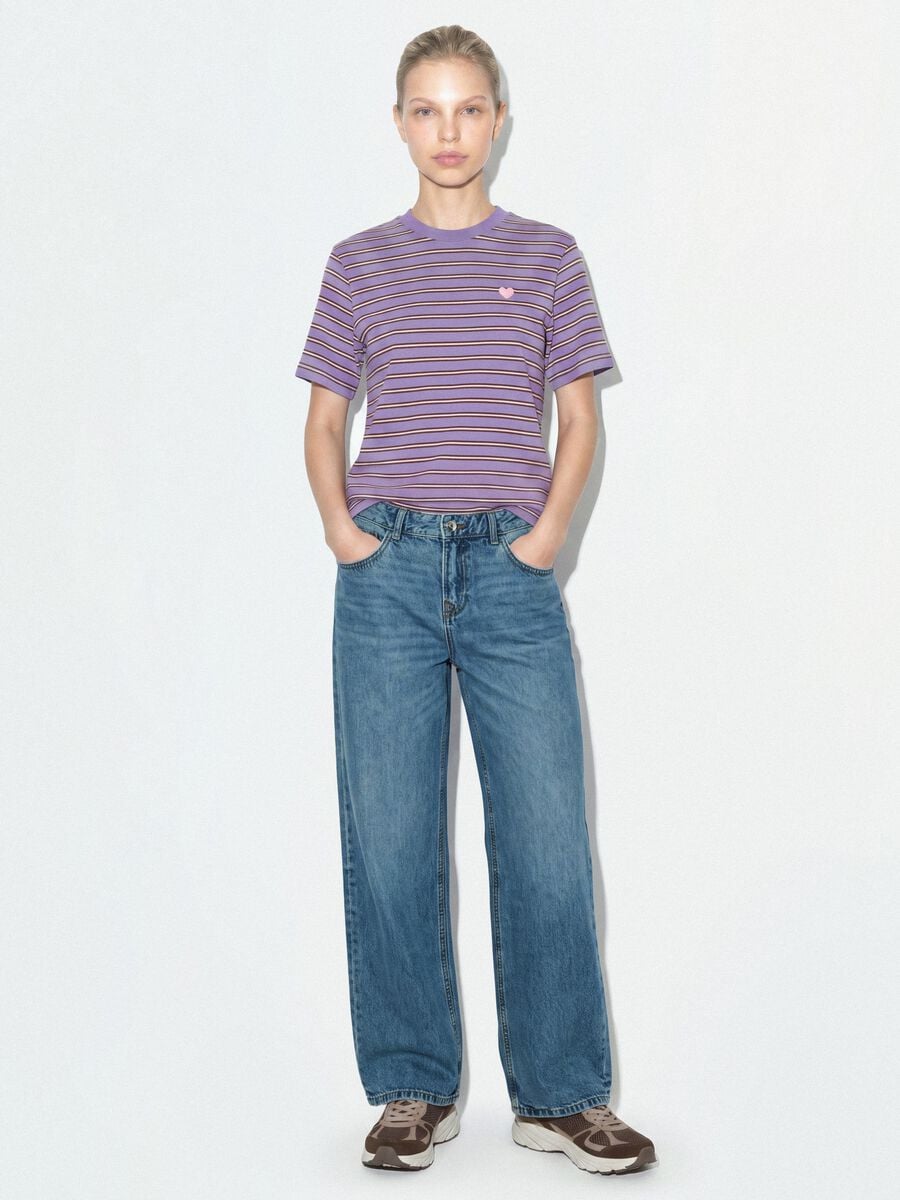 Purple relaxed-fit striped pure cotton T-shirt with embroidered heart_1