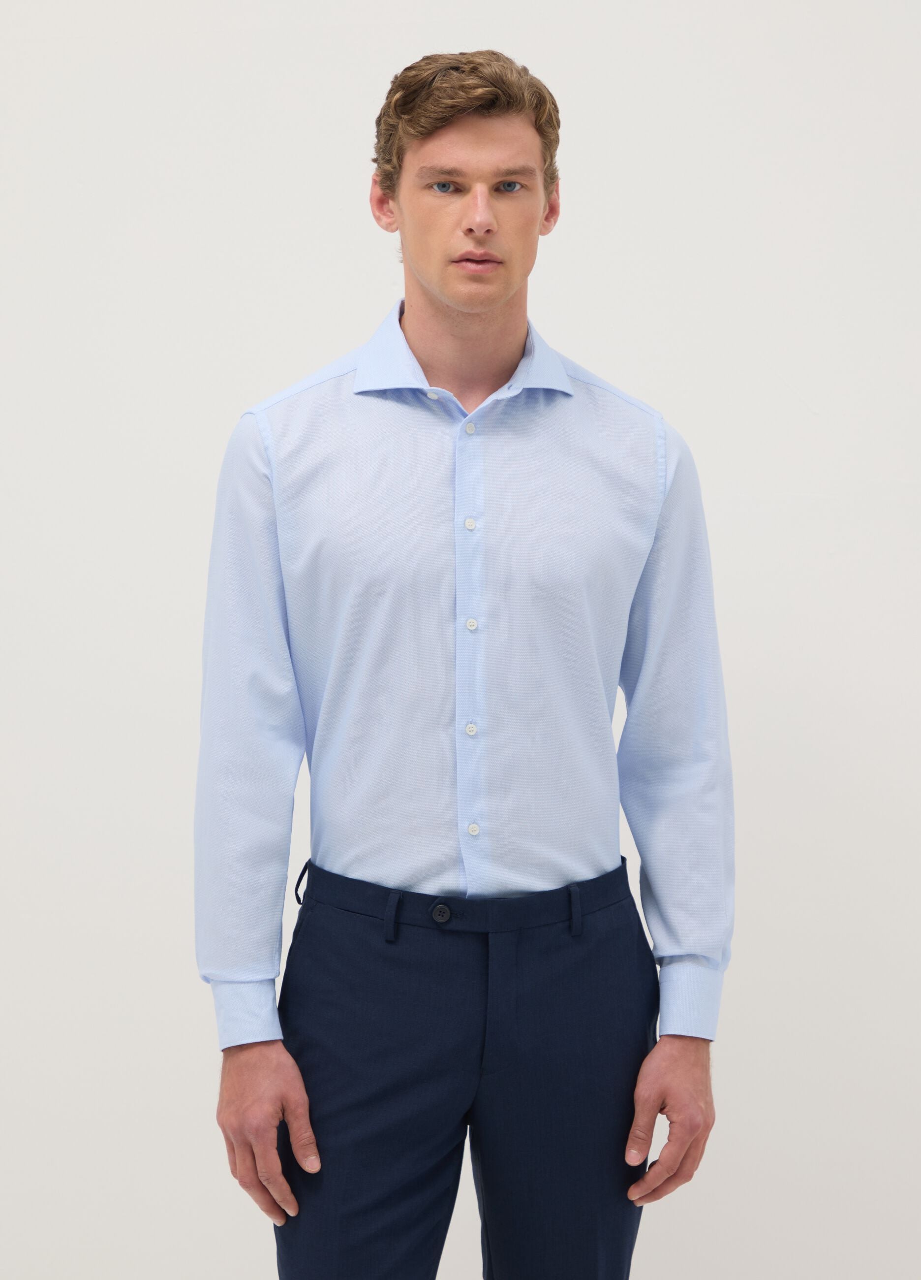 Light blue shirt with French collar in pure cotton slim fit