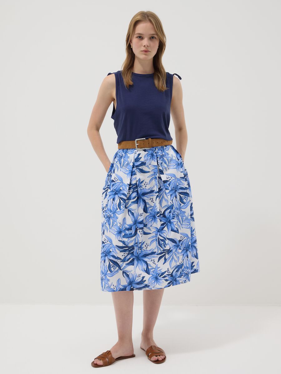 Blue pure cotton tank top with shoulder ties_2