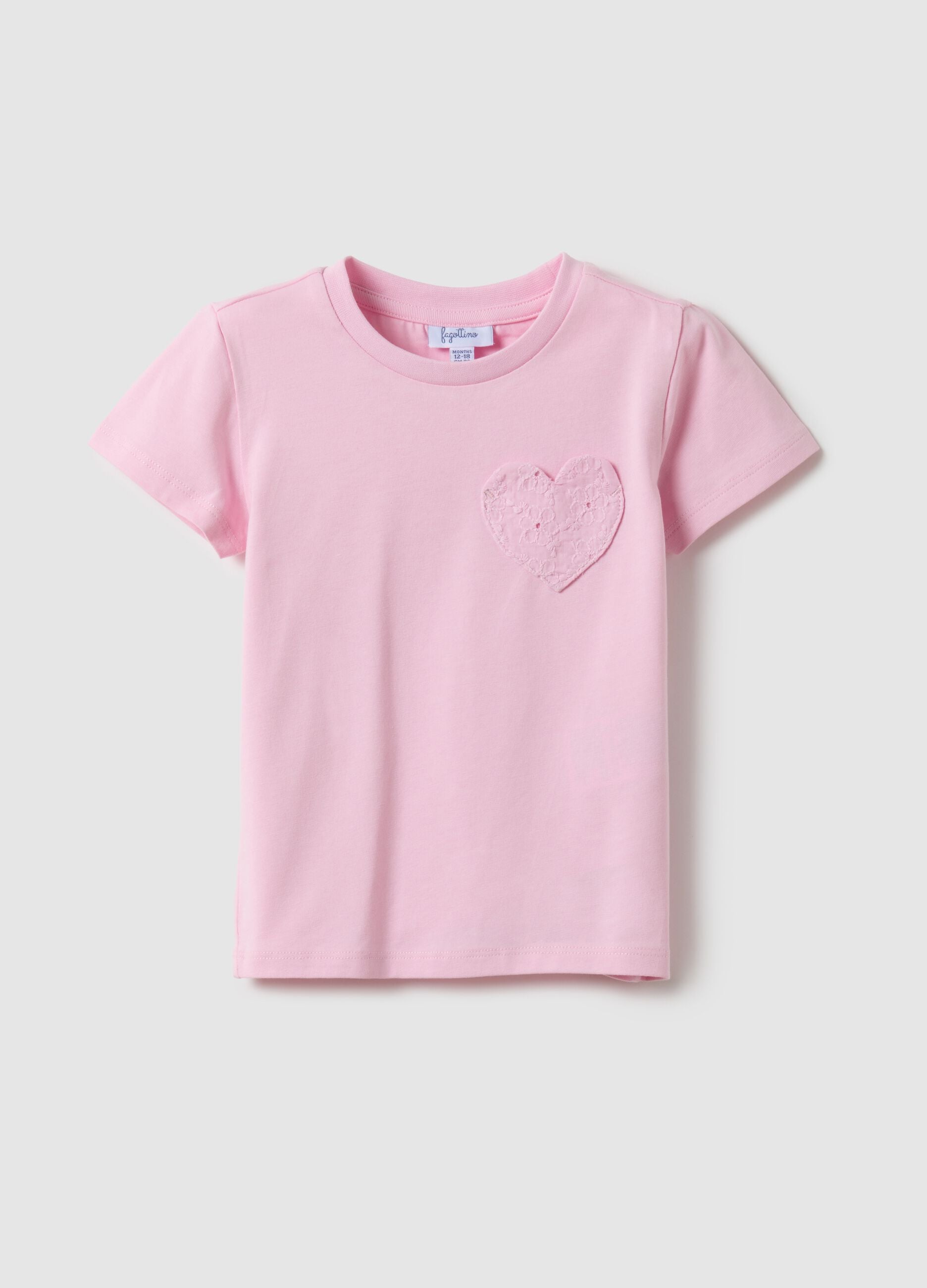 Pink girl&rsquo;s stretch cotton t-shirt with heart - regular fit