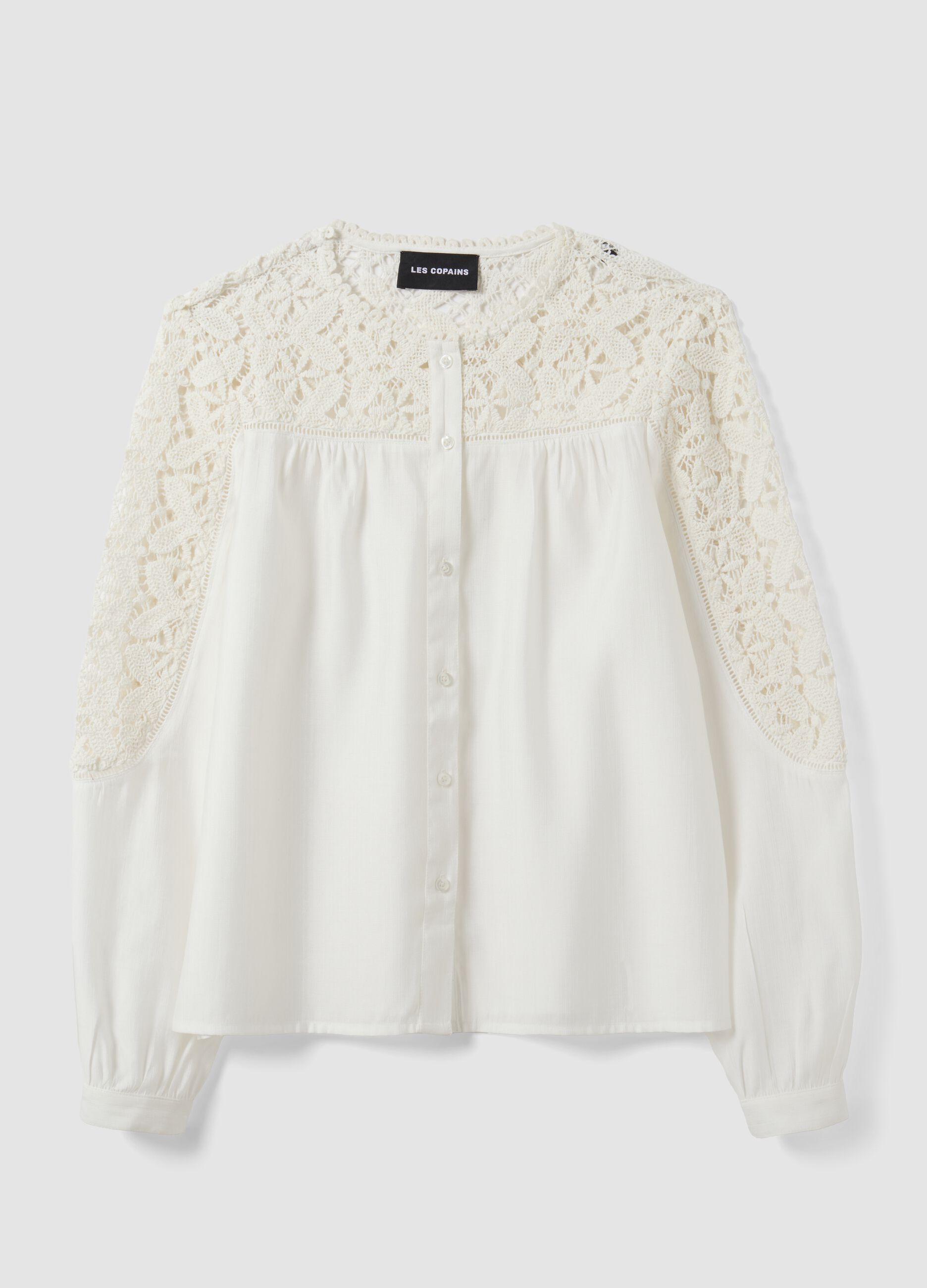 White regular-fit viscose-blend shirt with lace inserts