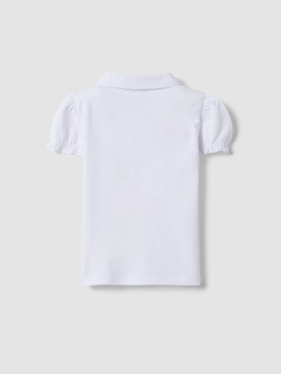 Polo in puro cotone bianca da bimba regular fit con maniche arricciate_1