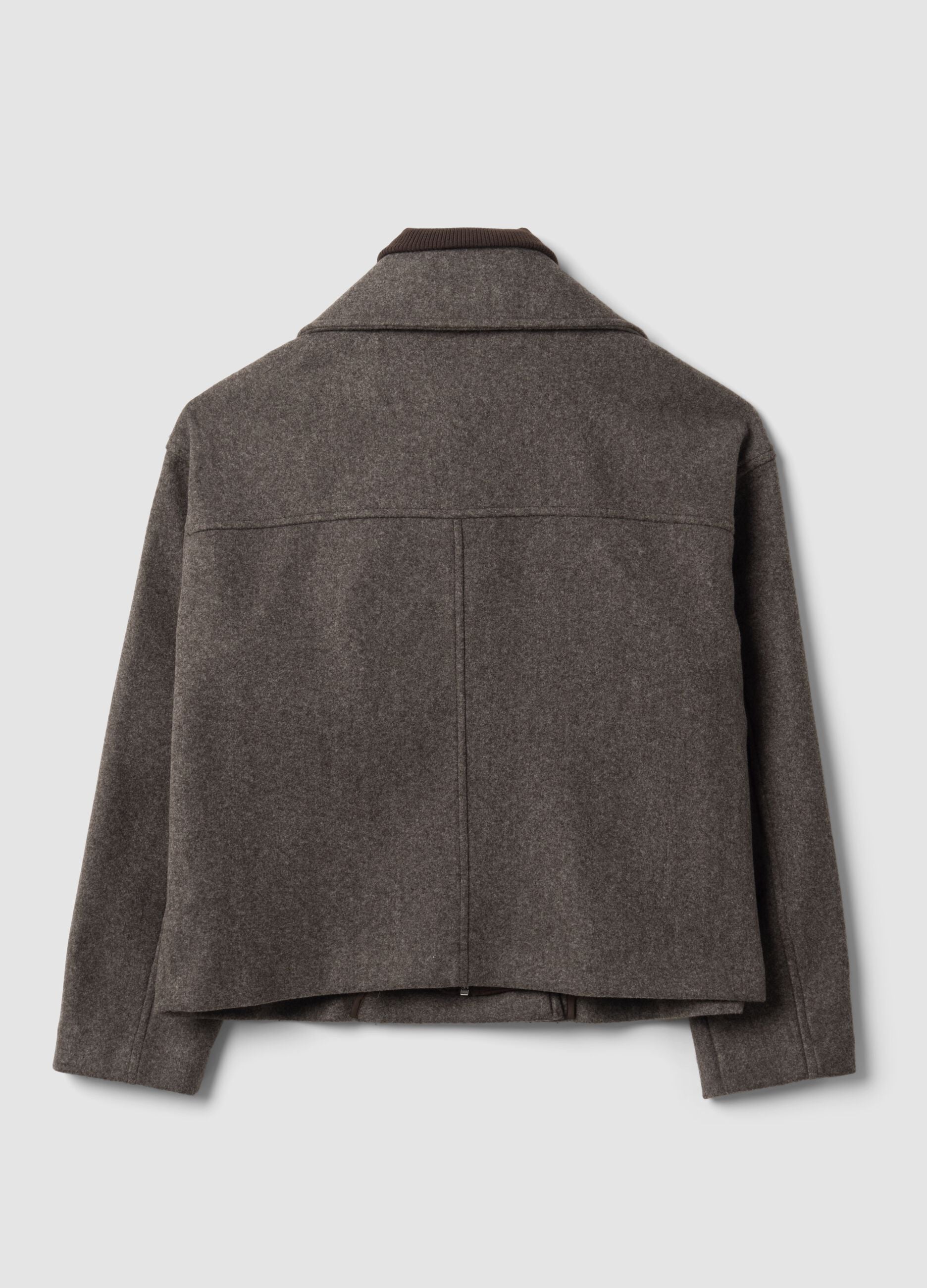 Grey double-breasted regular-fit jacket with zip and buttons
