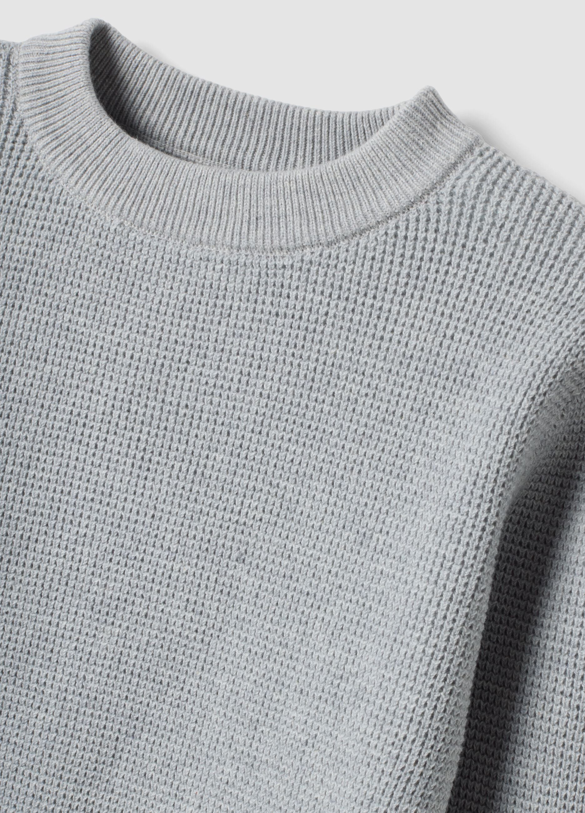 Grey cotton-blend crew-neck knitted jumper
