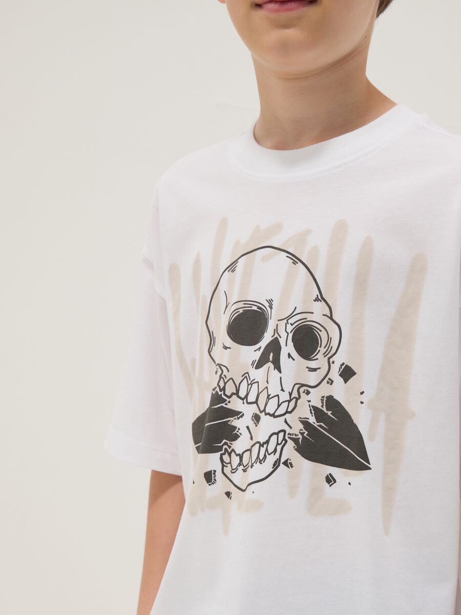T-shirt bianca in puro cotone con stampa_2