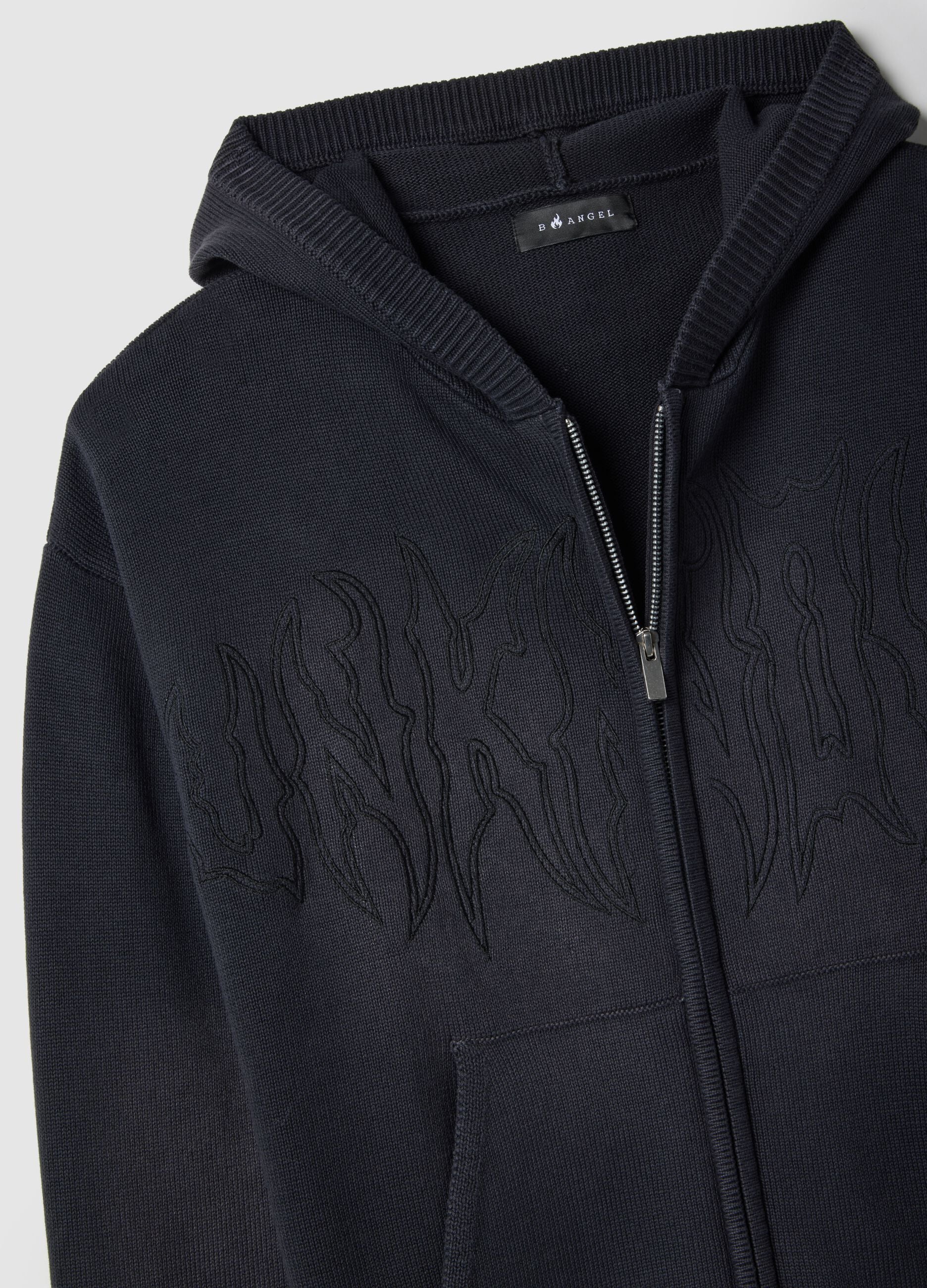 Oversized black cotton hoodie with zip