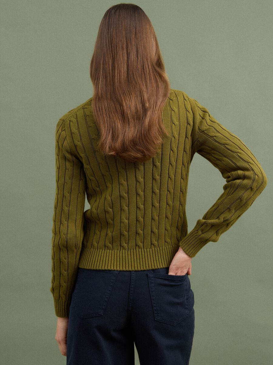 Green pure cotton cable-knit crew-neck jumper_3