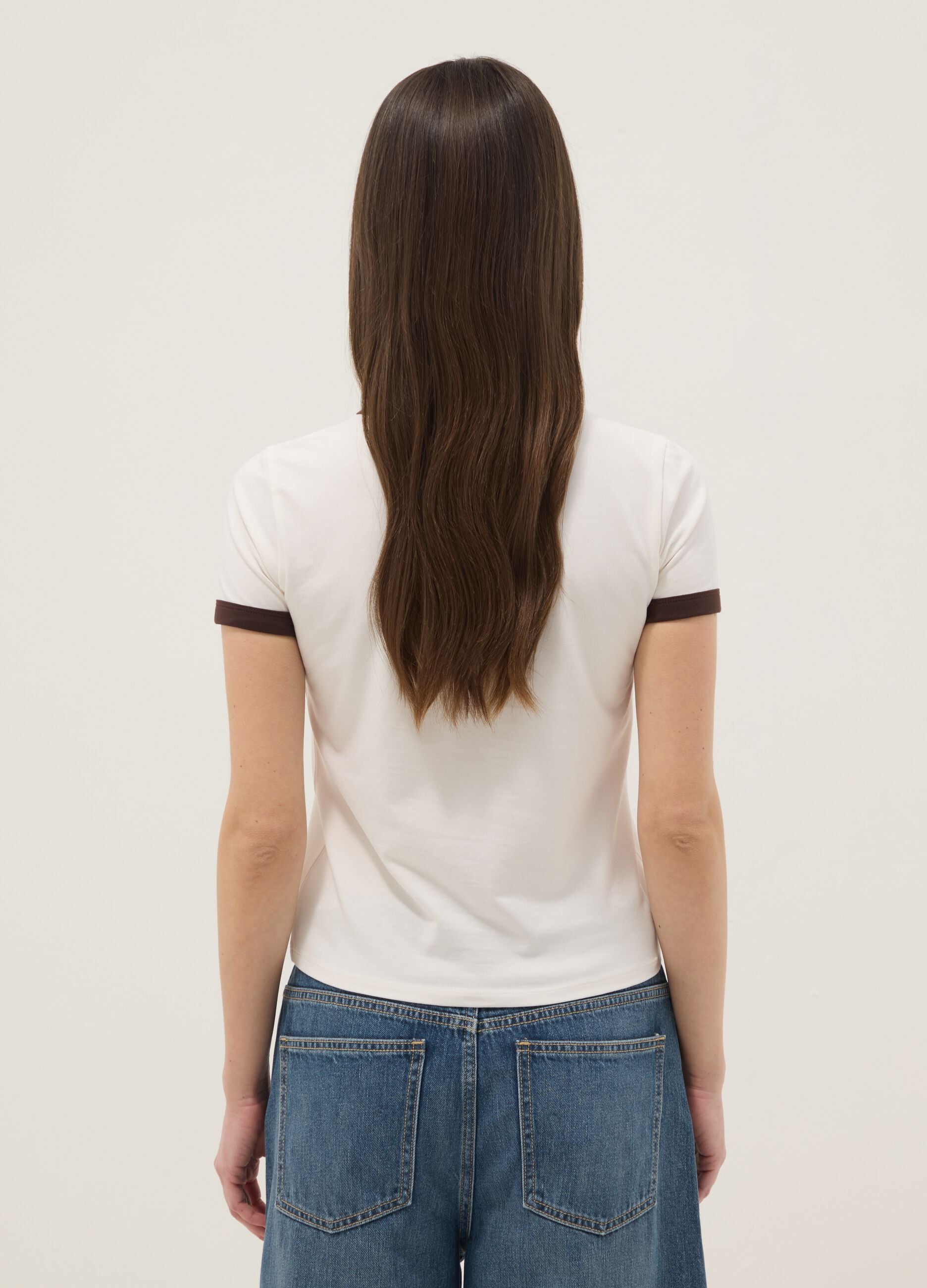 White stretch cotton regular fit T-shirt with print