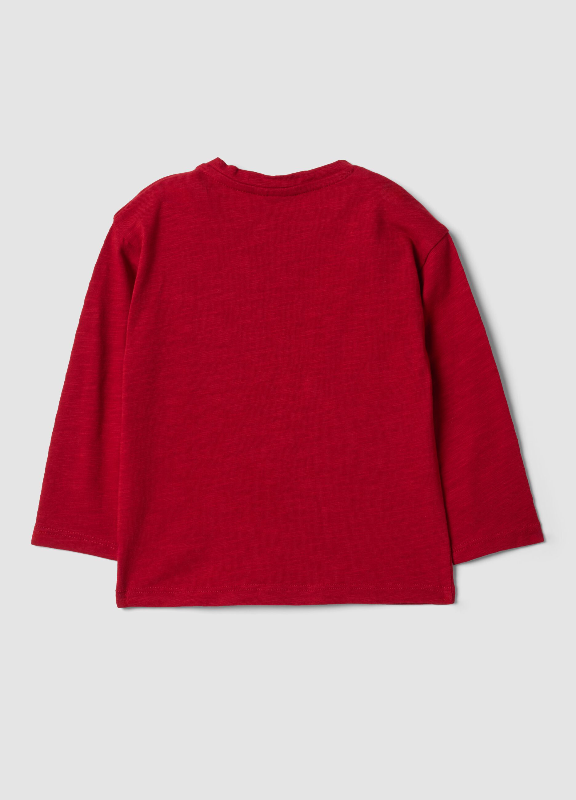 Red pure organic cotton crew-neck T-shirt with chest pocket