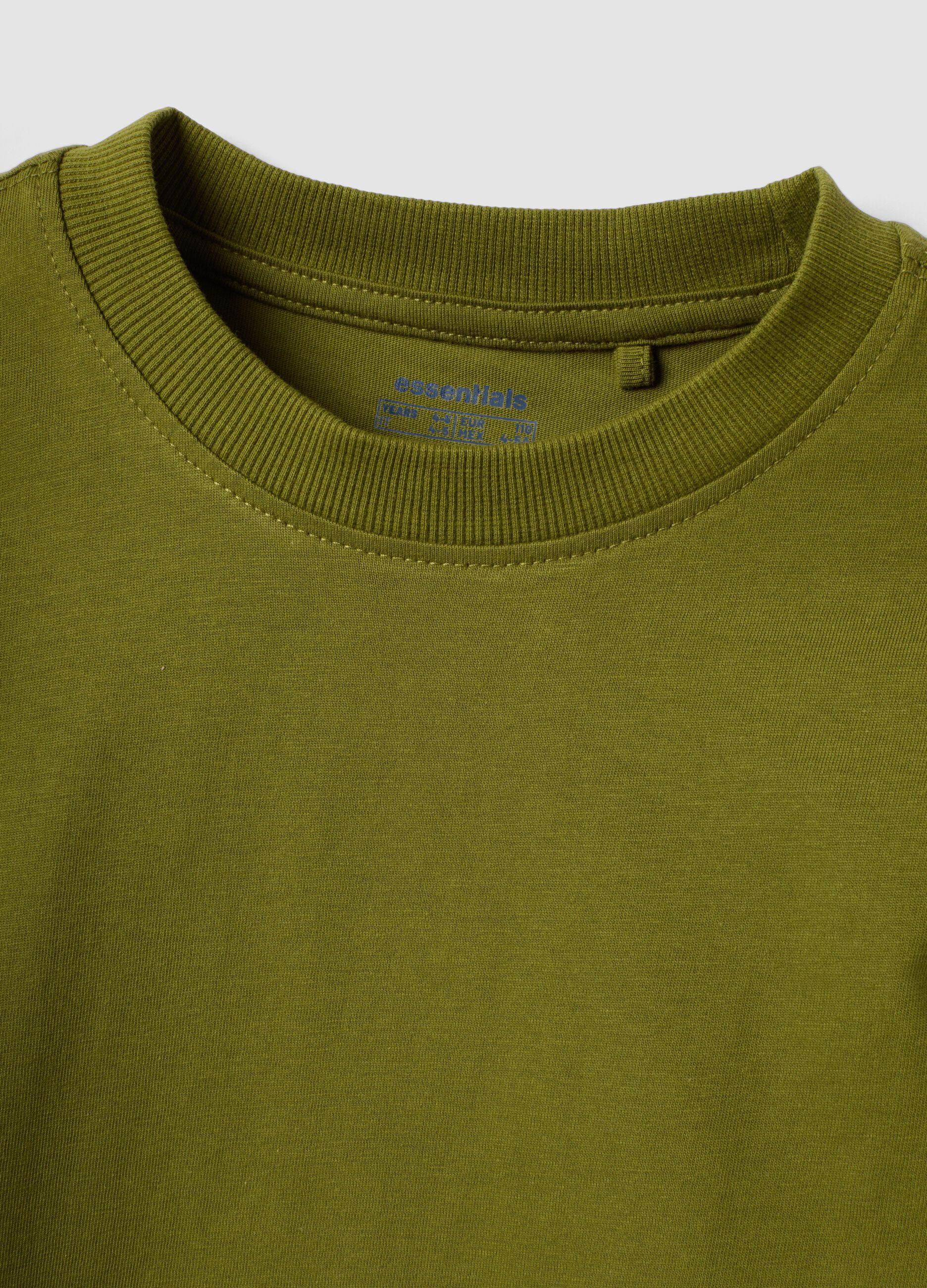 Green crew-neck T-shirt in pure organic cotton for boys, regular fit
