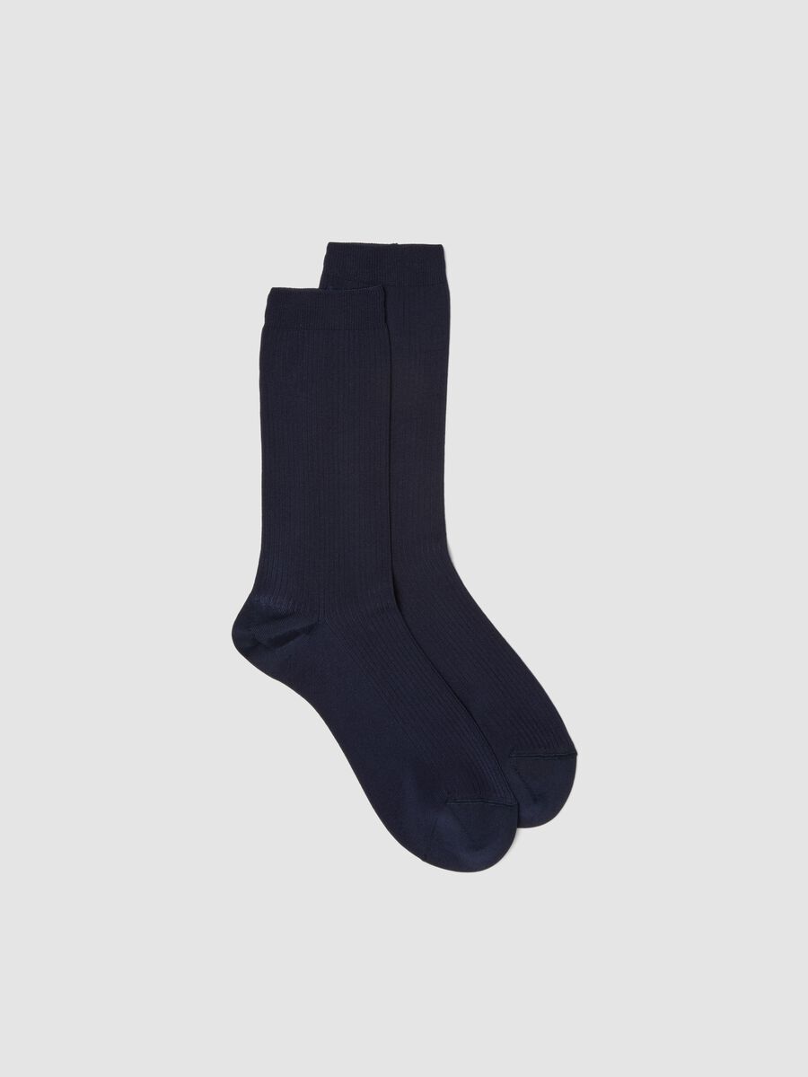 Calzini blu in viscosa elasticizzato a coste_0