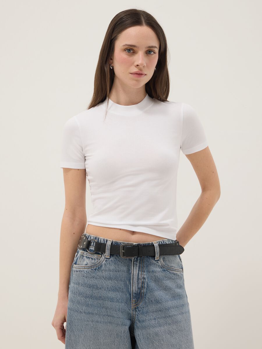 T-shirt in cotone elasticizzato bianca slim fit_0