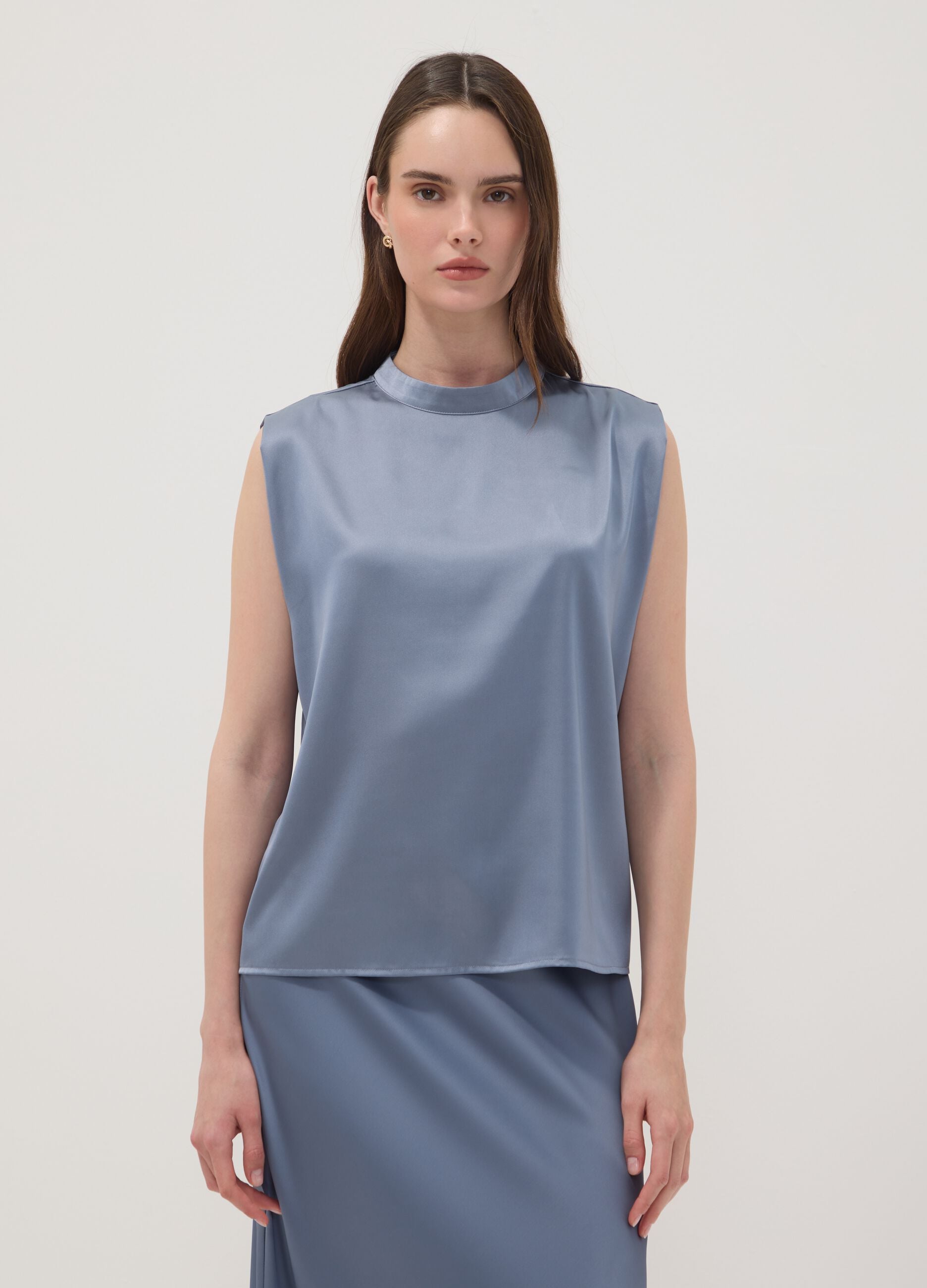Grey stretch high-neck top