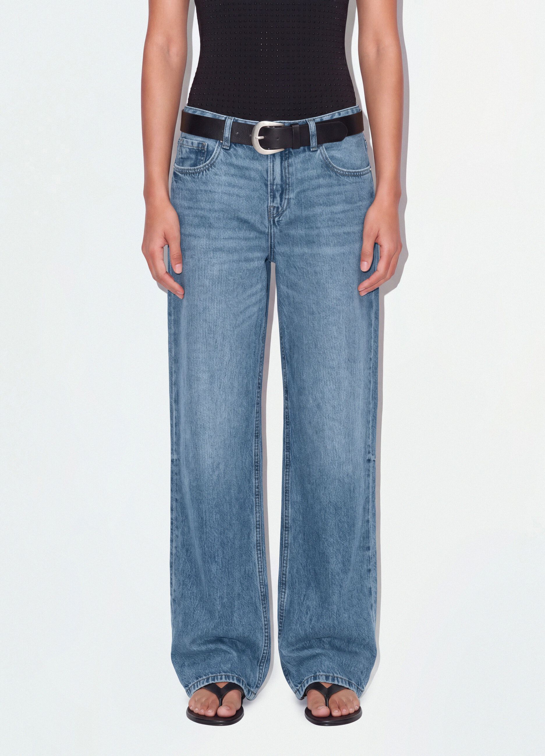 Light Blue Denim Wide-Leg Jeans in 100% Cotton