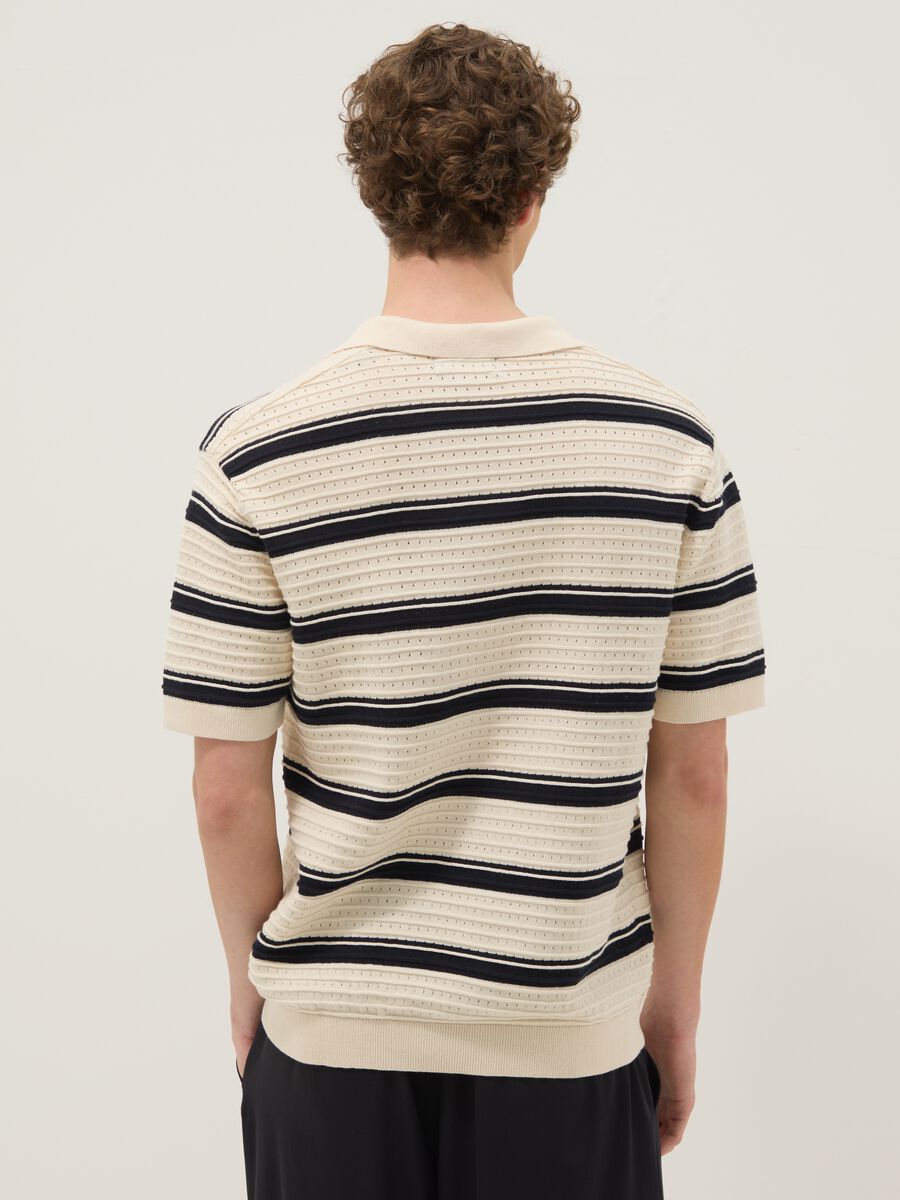 Beige striped pure cotton polo shirt with classic collar, oversized fit_3
