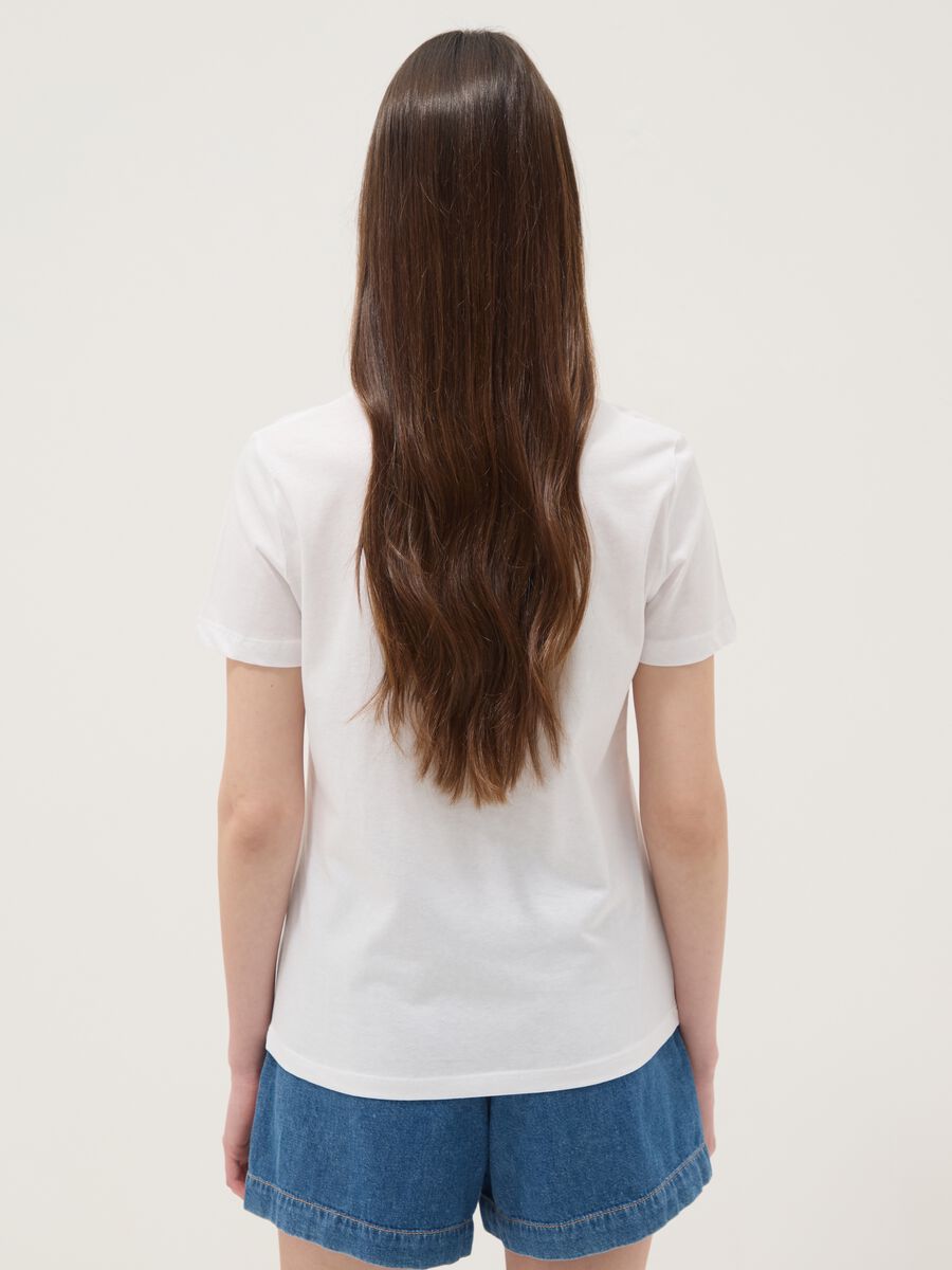 White pure cotton T-shirt with tropical print_3