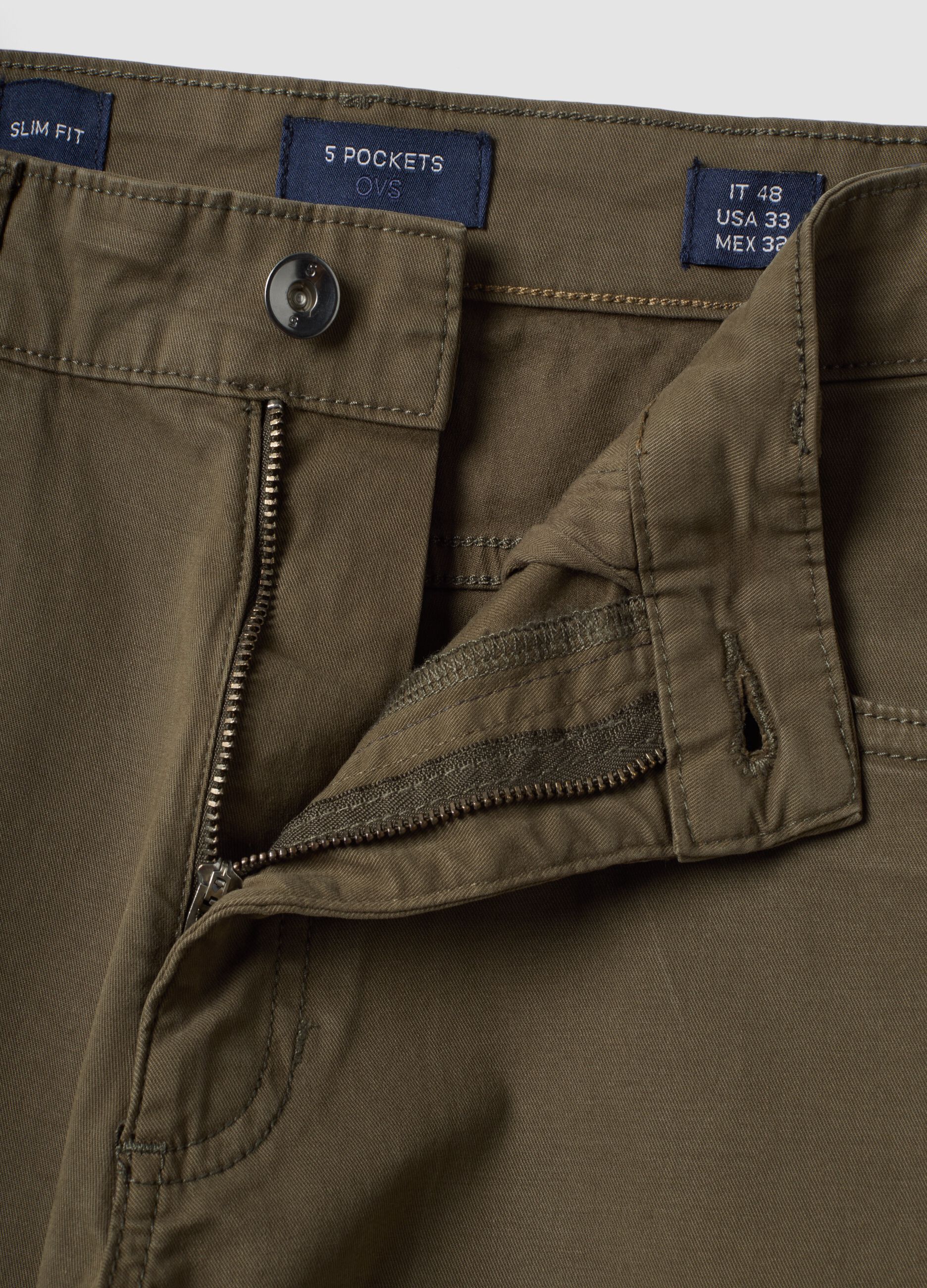 Green slim-fit stretch cotton twill trousers