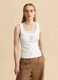 White stretch viscose tank top with embroidered detail_0