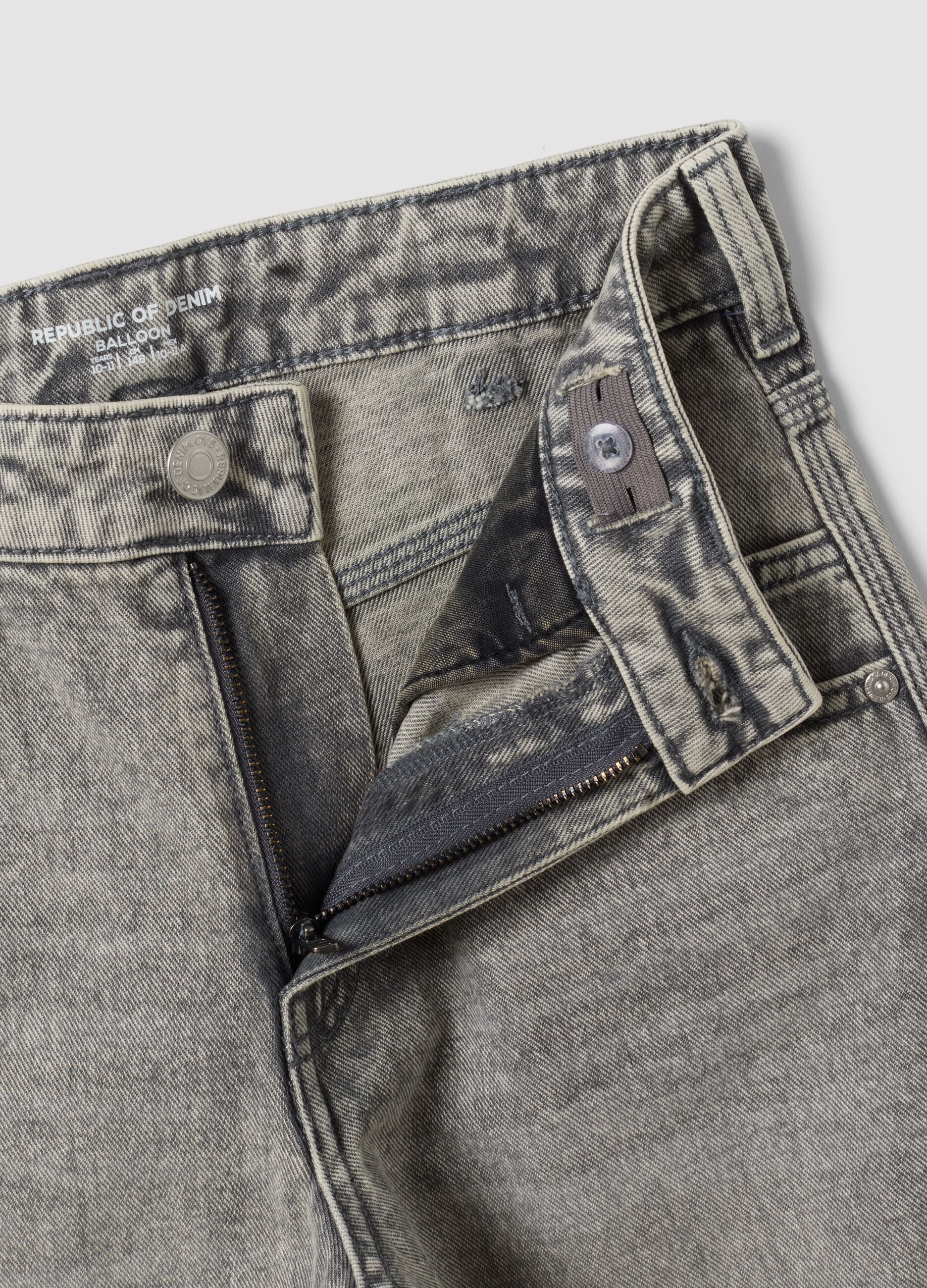 Grey pure cotton denim jeans, balloon fit