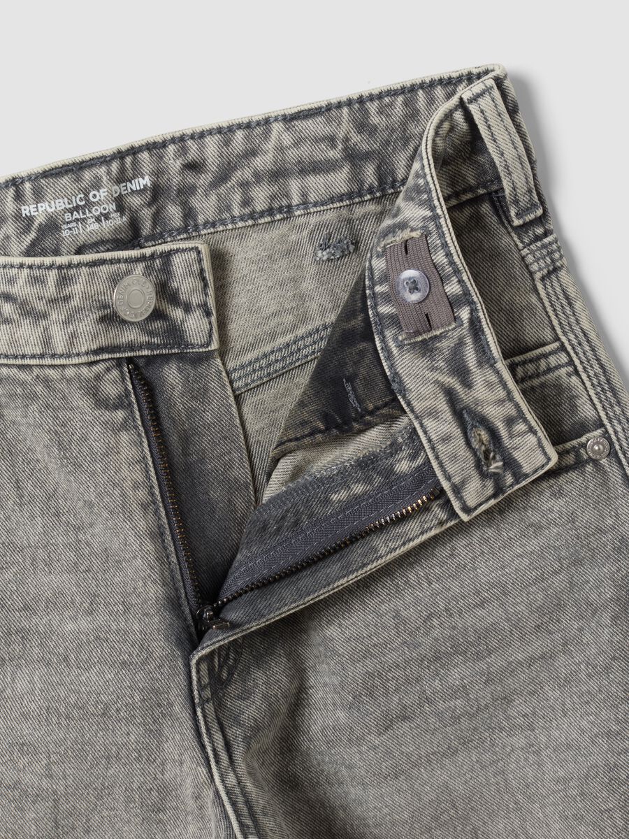 Grey pure cotton denim jeans, balloon fit_1